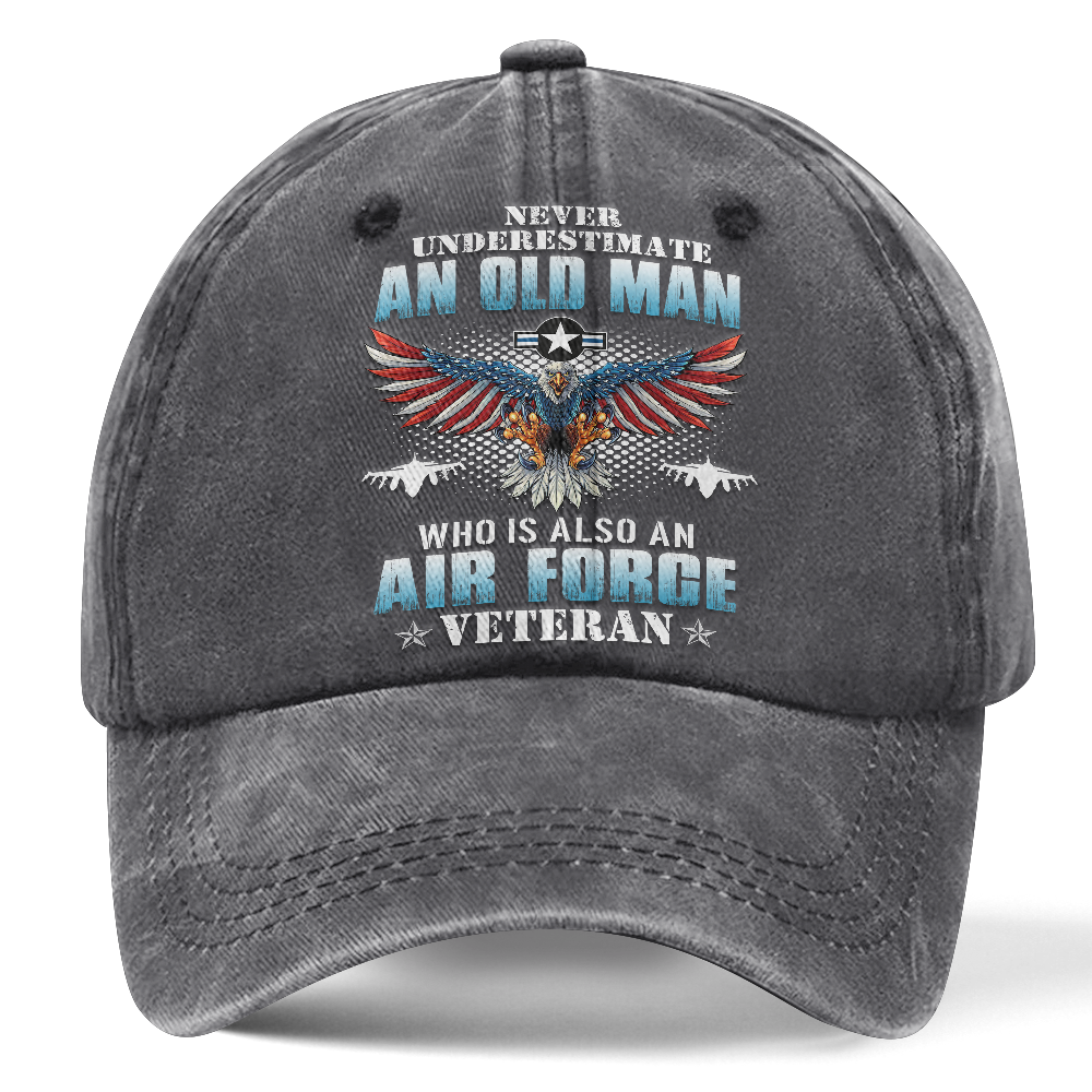 Personalizable Air Force Never Underestimate An Old Man Washed Cap