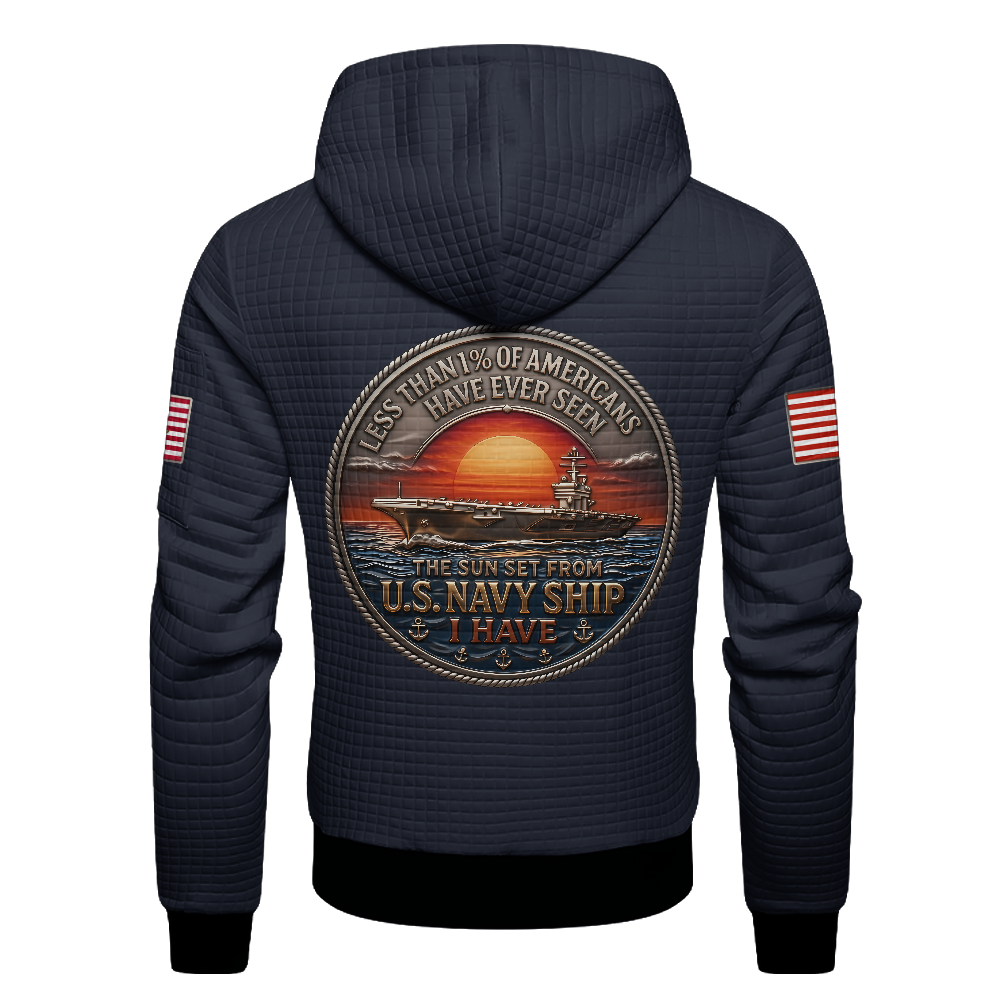 Personalizable Less Than 1% Navy Ship Waffle Hooded Jacket