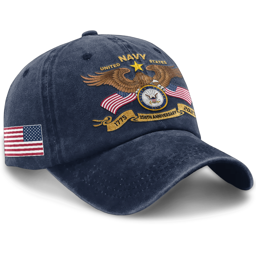Personalizable Navy 250th Anniversary Washed Cap