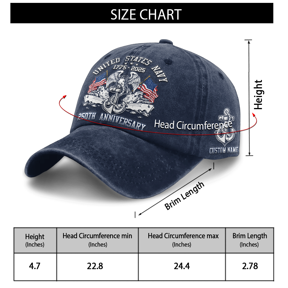 Personalizable Navy 250th Anniversary Washed Cap