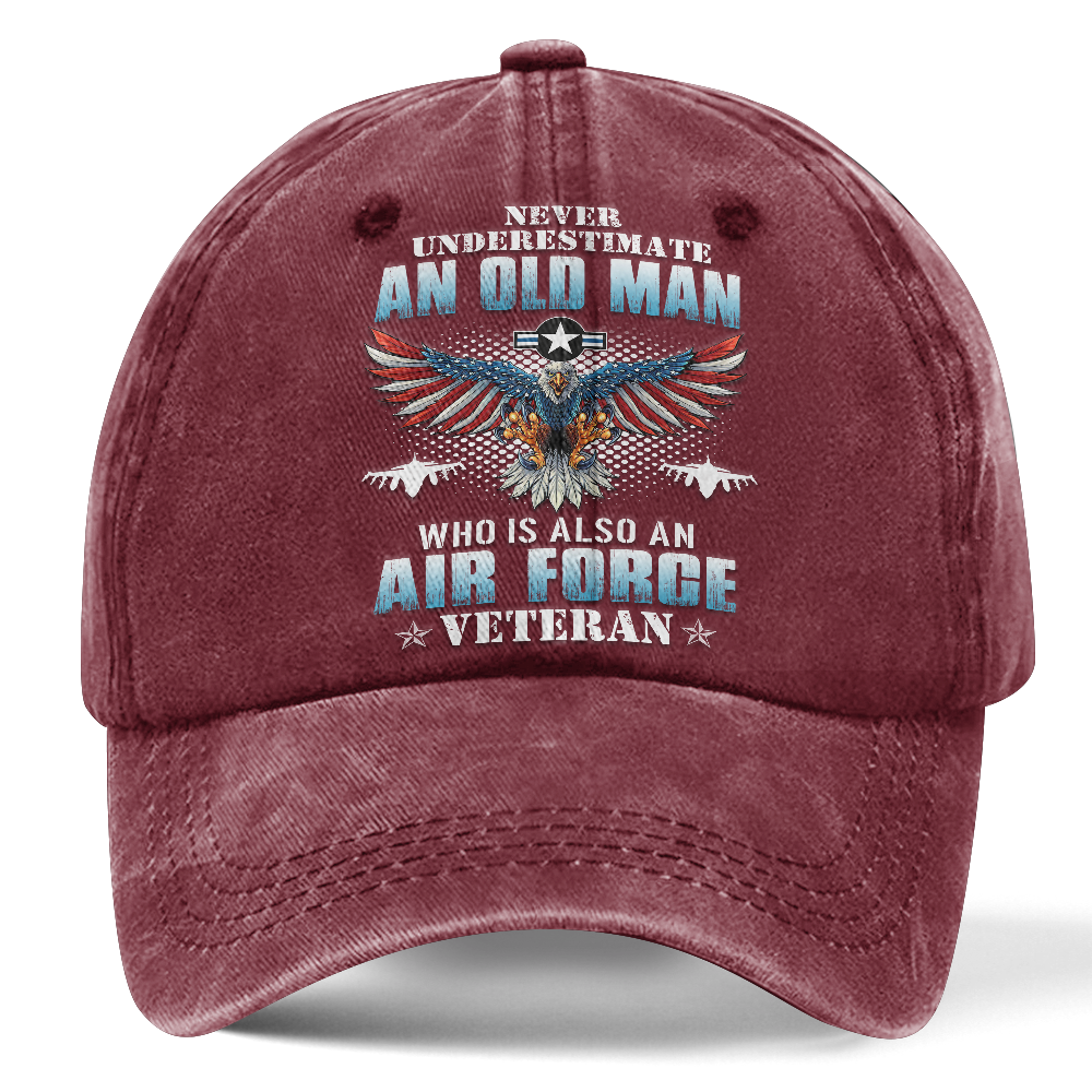 Personalizable Air Force Never Underestimate An Old Man Washed Cap