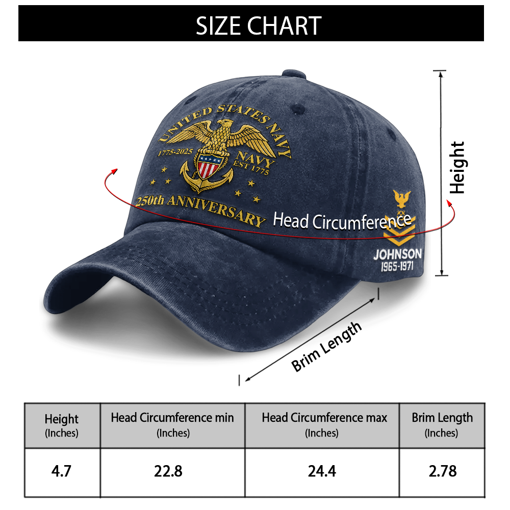 Personalizable Navy 250th Anniversary Washed Cap
