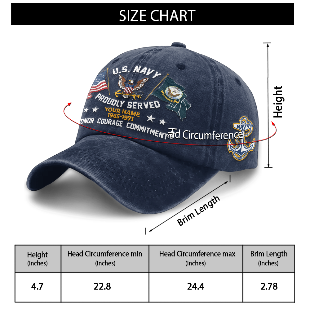 Personalized Navy Proudly Served Washed Cap