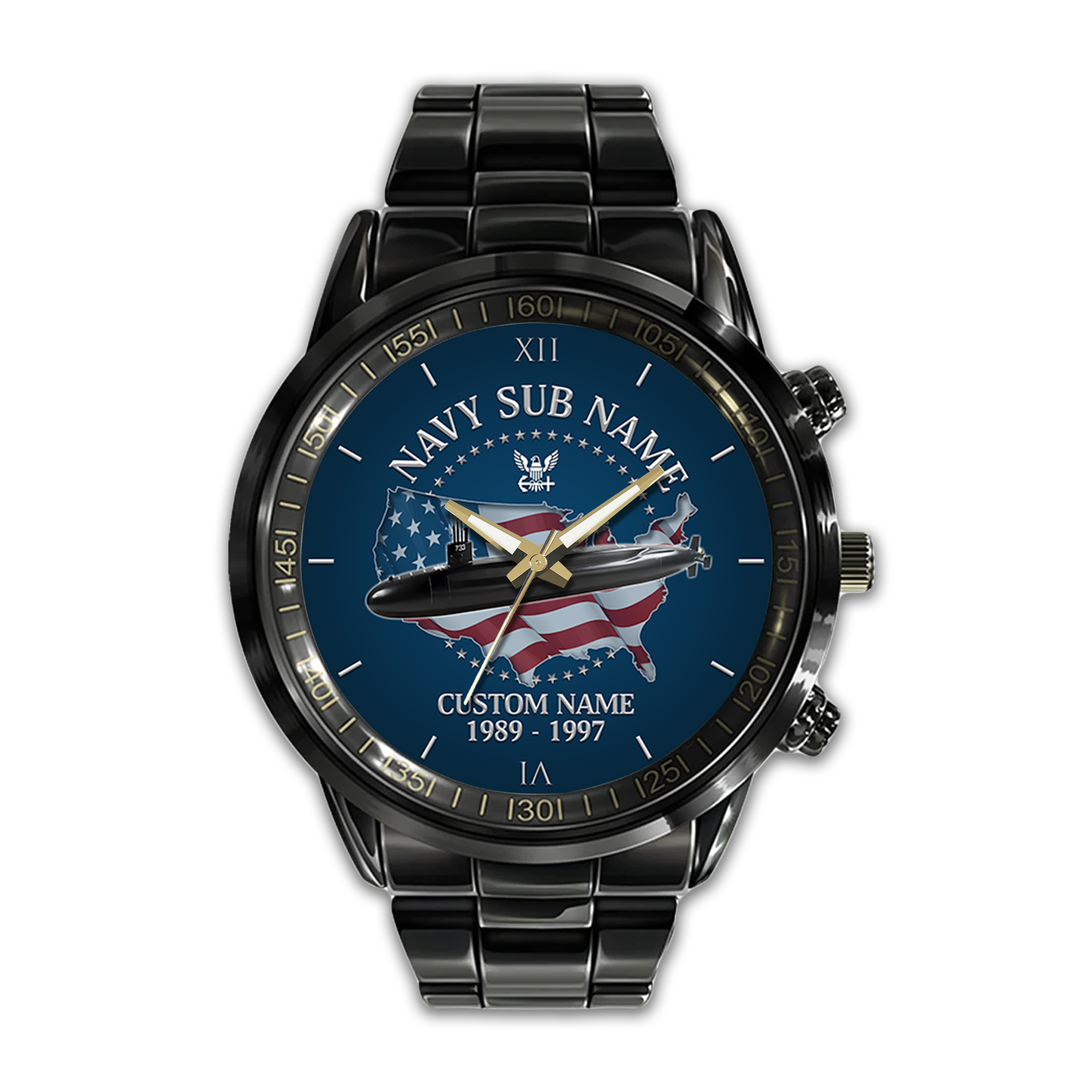 Personalizable Navy Submarine Stainless Steel Watch