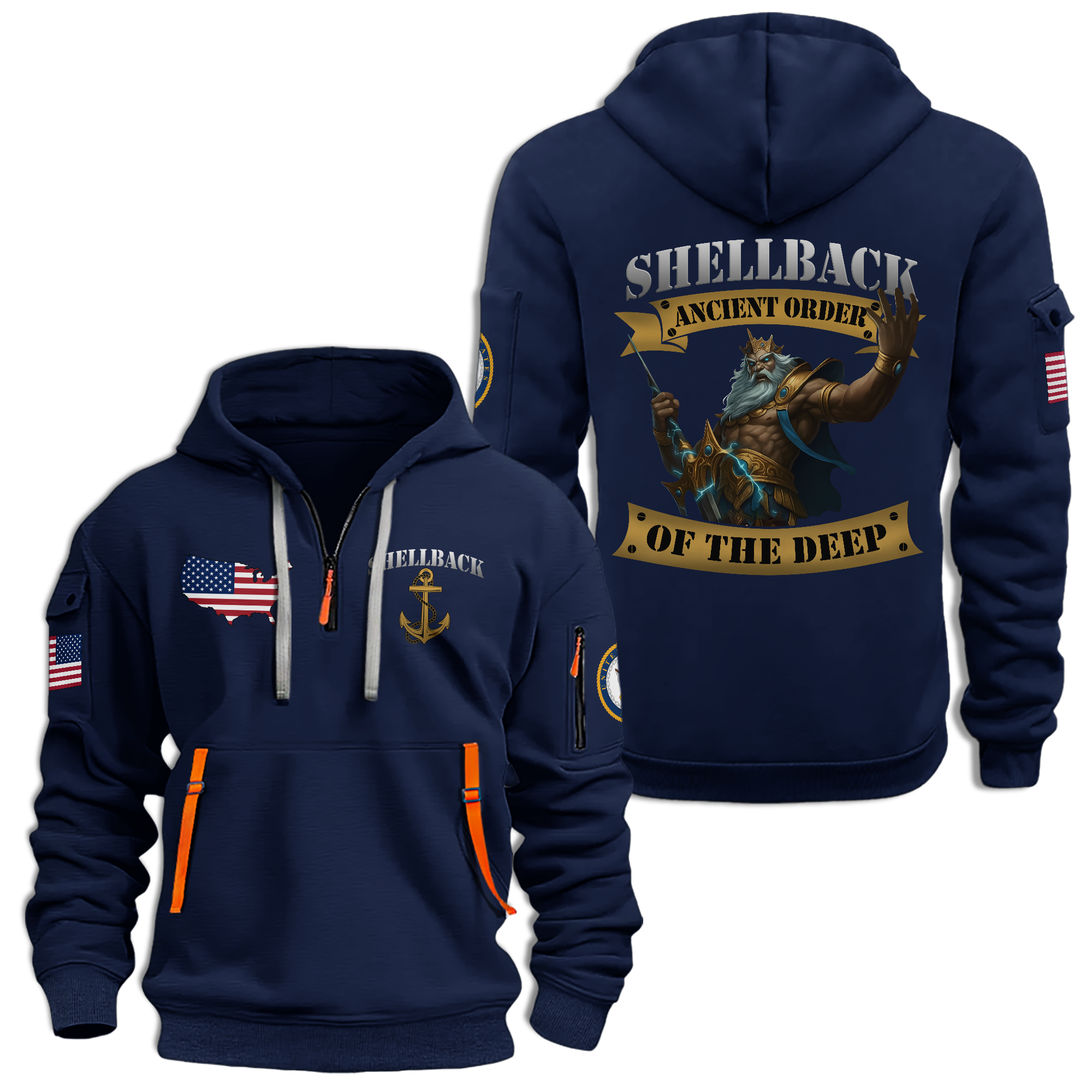 Navy Shellback Ancient Order Of The Deep Quarter Zip Hoodie