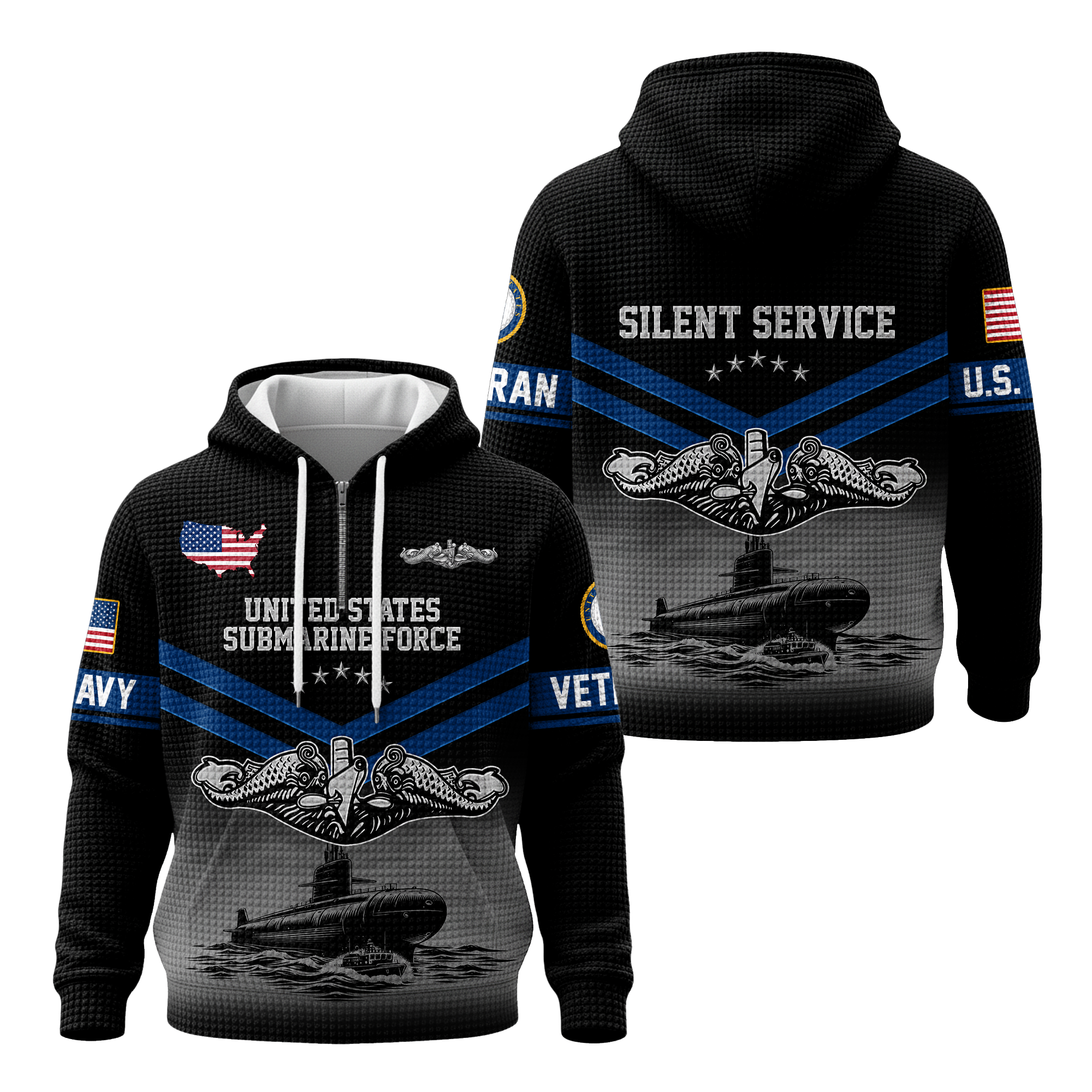 Navy Submarine Quarter Zip Waffle Hoodie