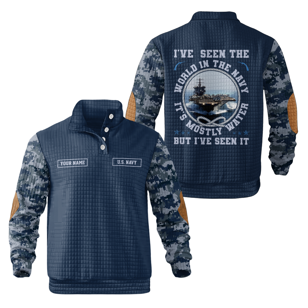 Personalizable I've Seen The World In The Navy Waffle Stand Collar Sweatshirt
