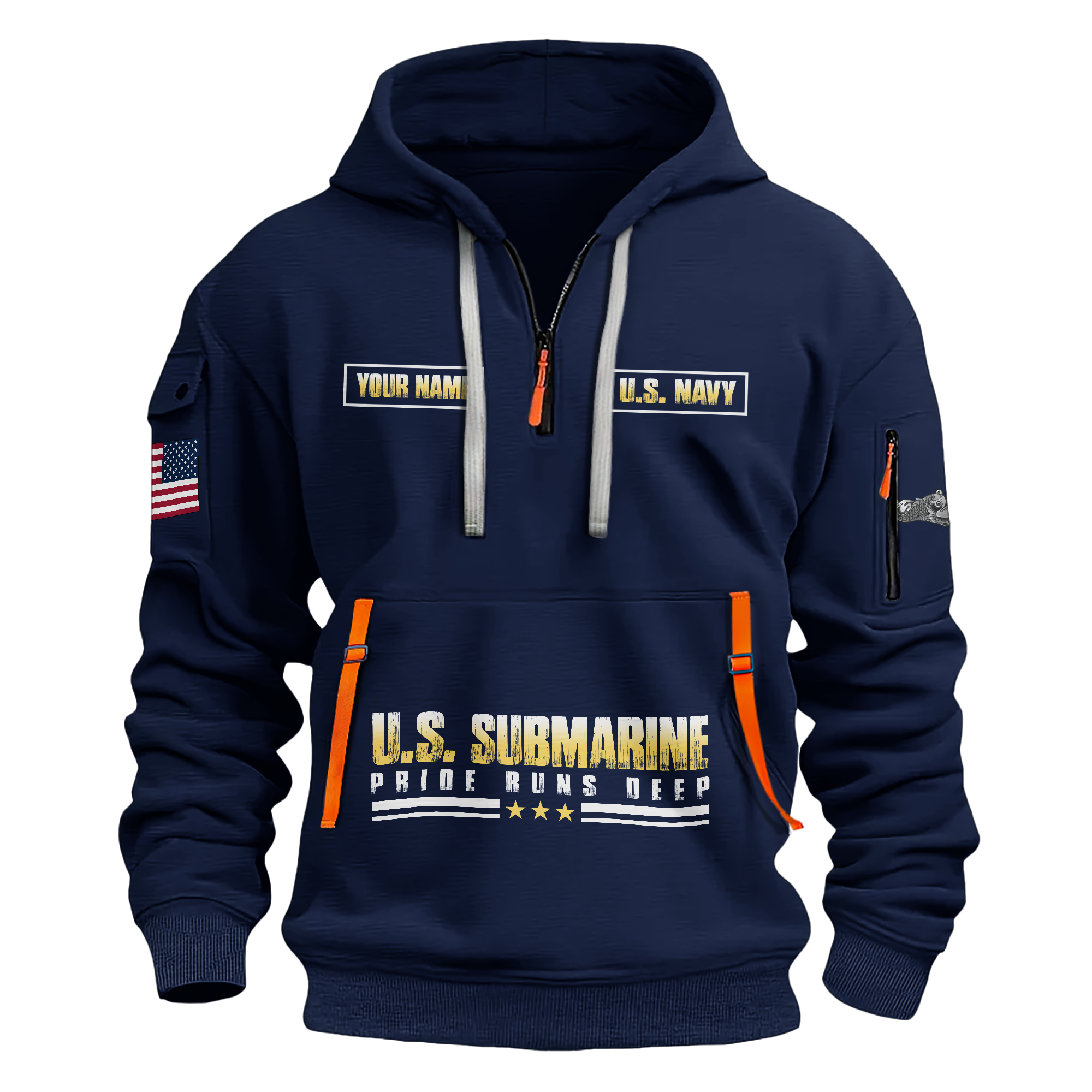 Personalizable Navy Submarine Quarter Zip Hoodie