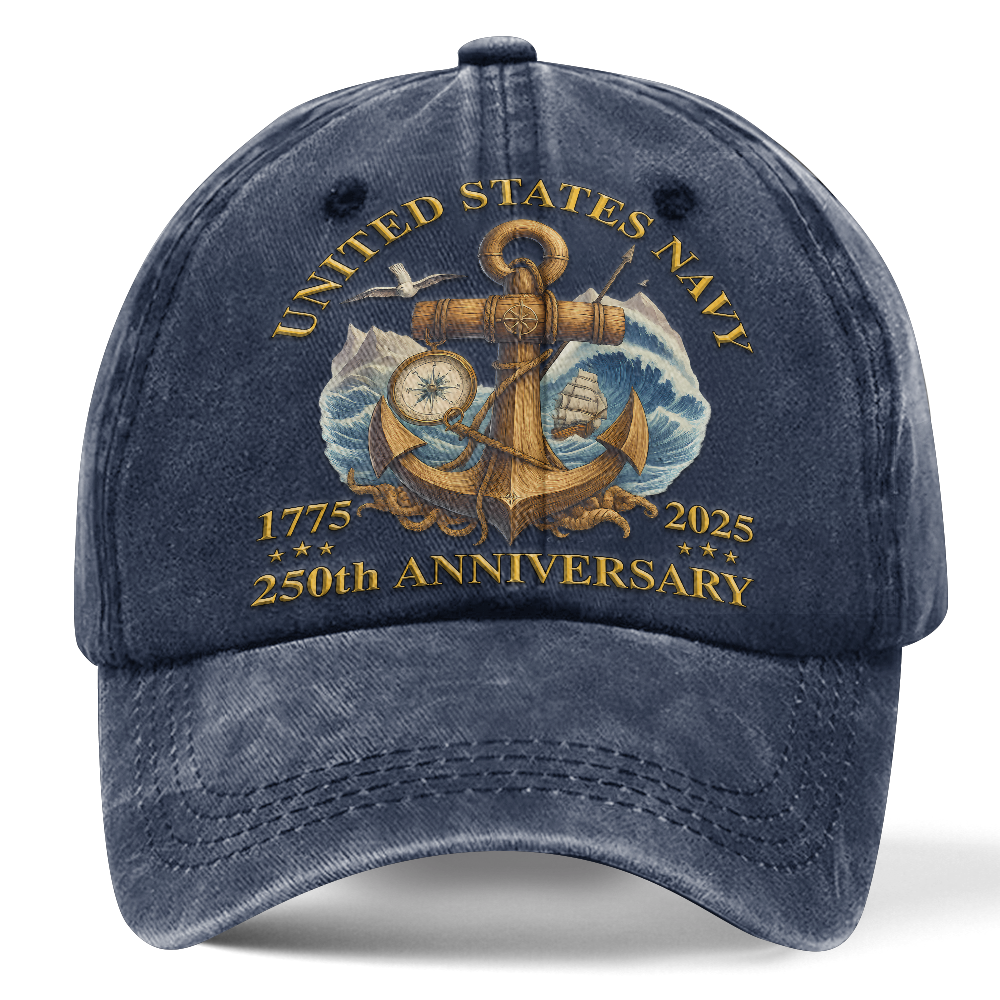 Personalizable Navy 250th Anniversary Washed Cap