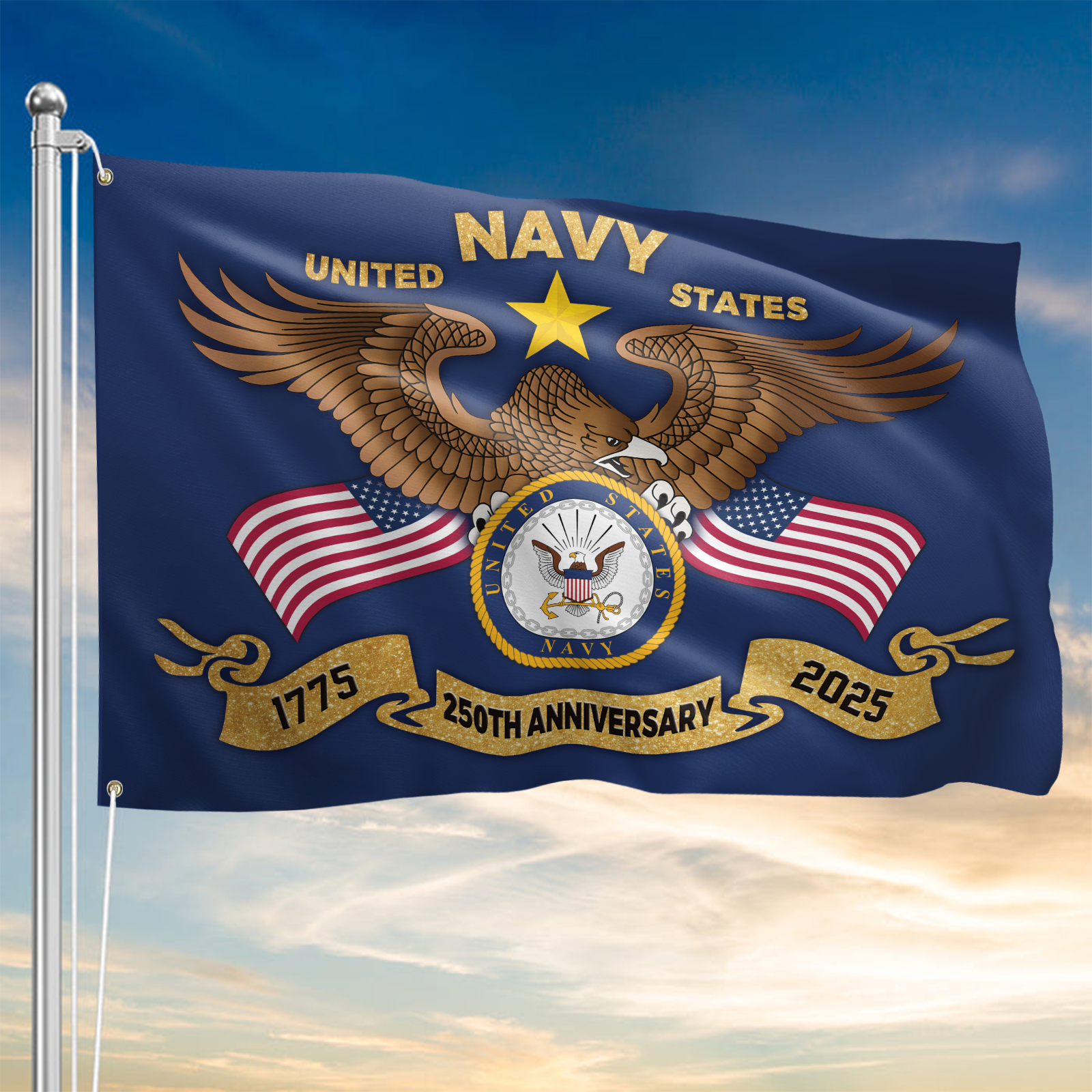 Navy 250th Anniversary House Flag