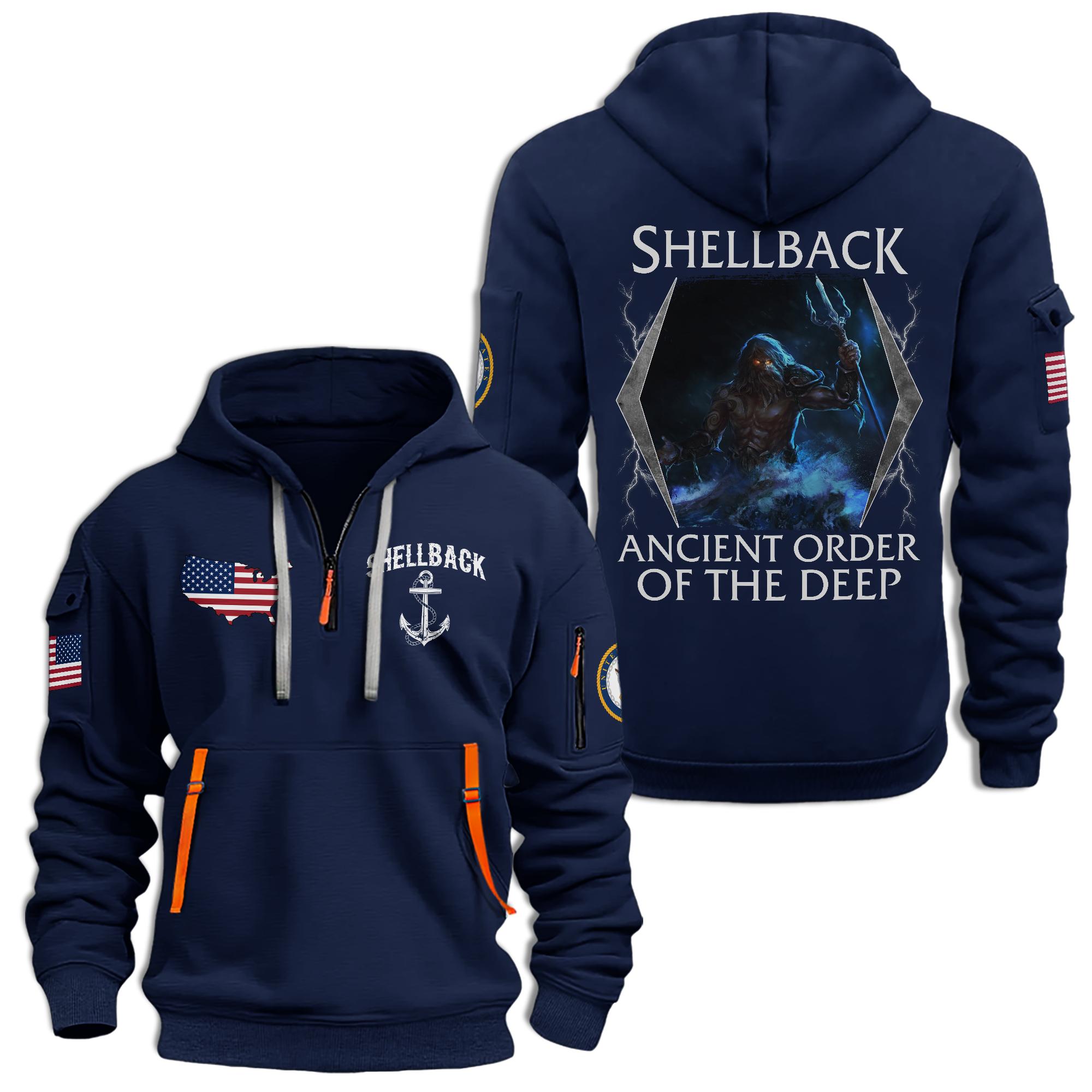 Navy Shellback Ancient Order Of The Deep Quarter Zip Hoodie