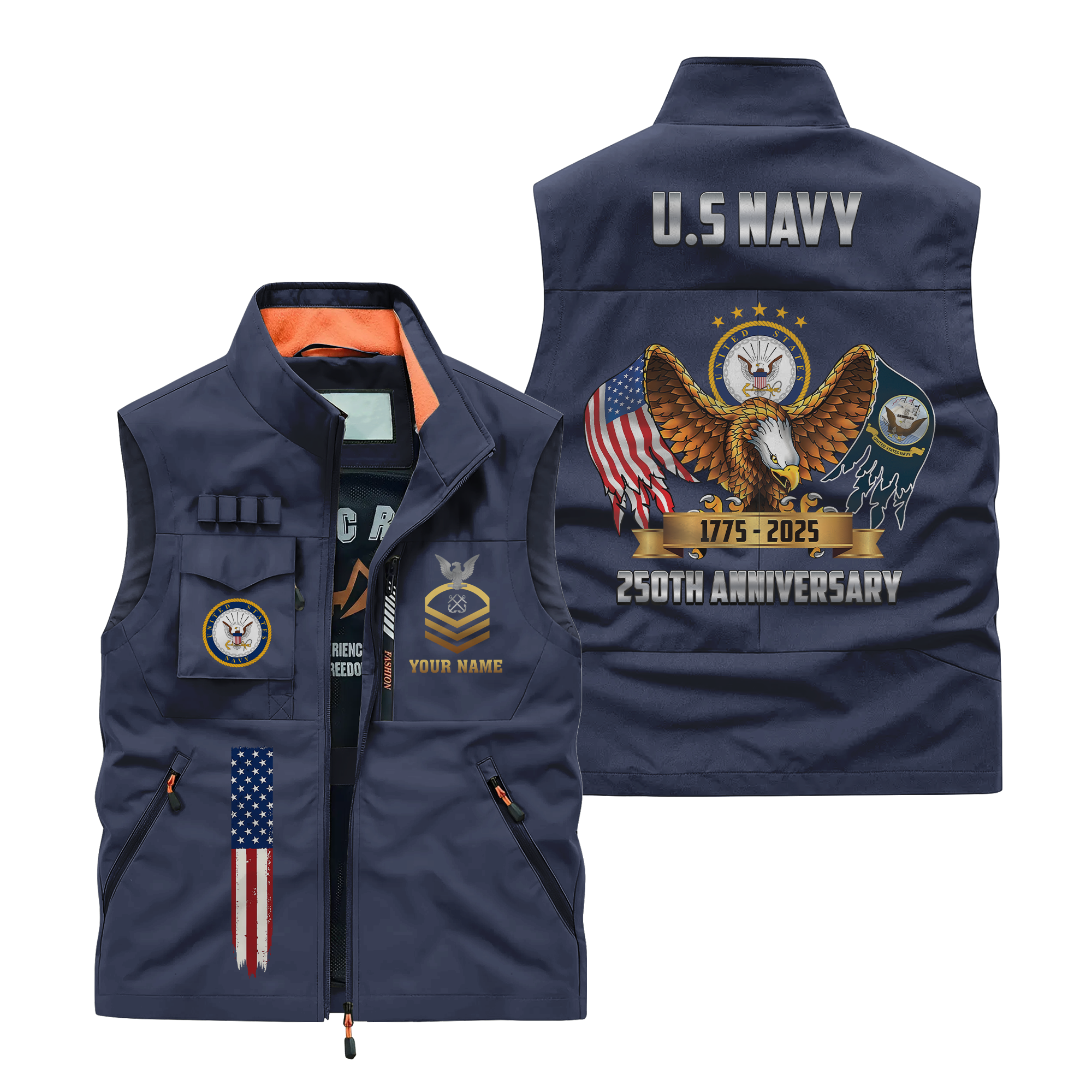 Personalizable Navy 250th Anniversary Pocket Vest