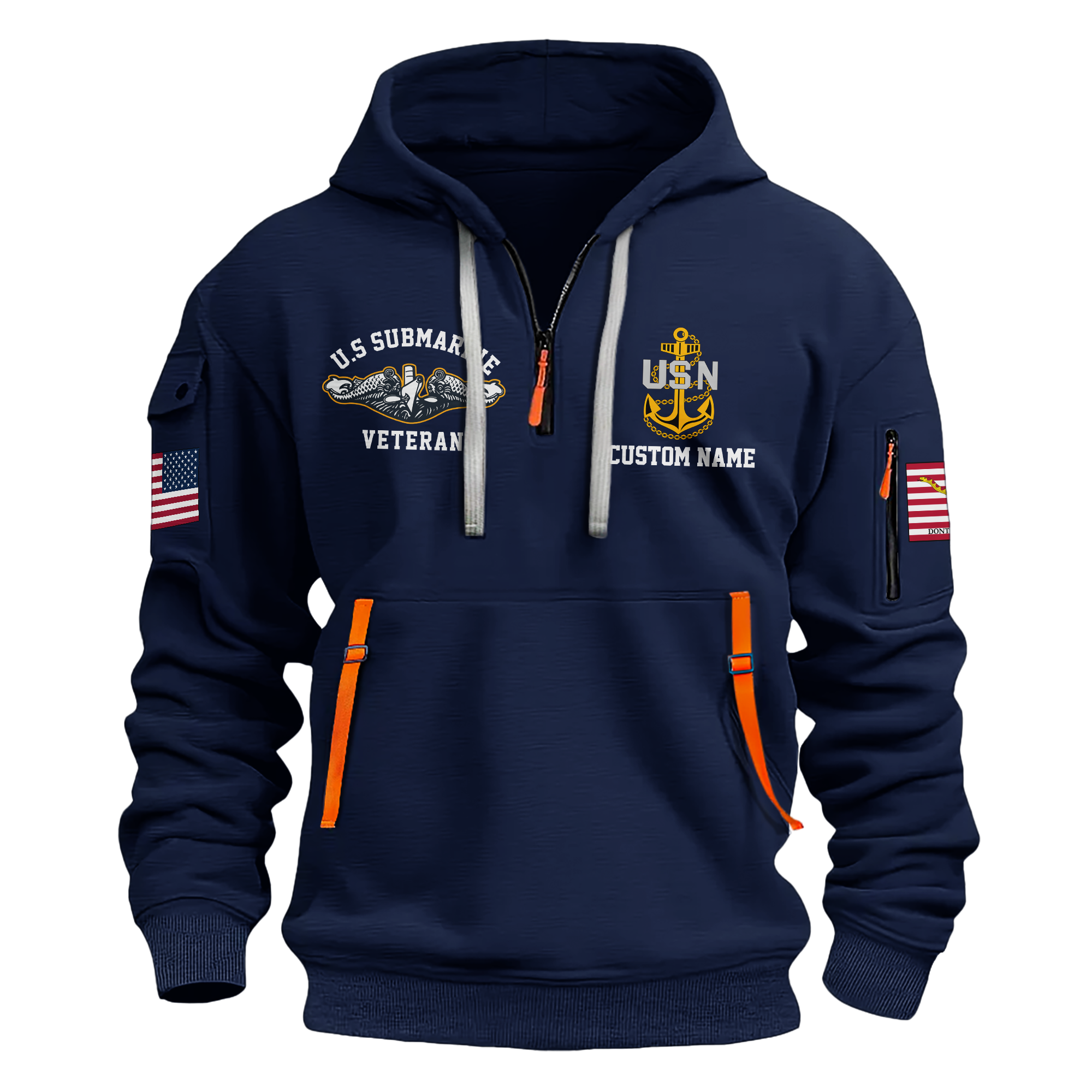 Personalizable Navy Submarine Quarter Zip Hoodie