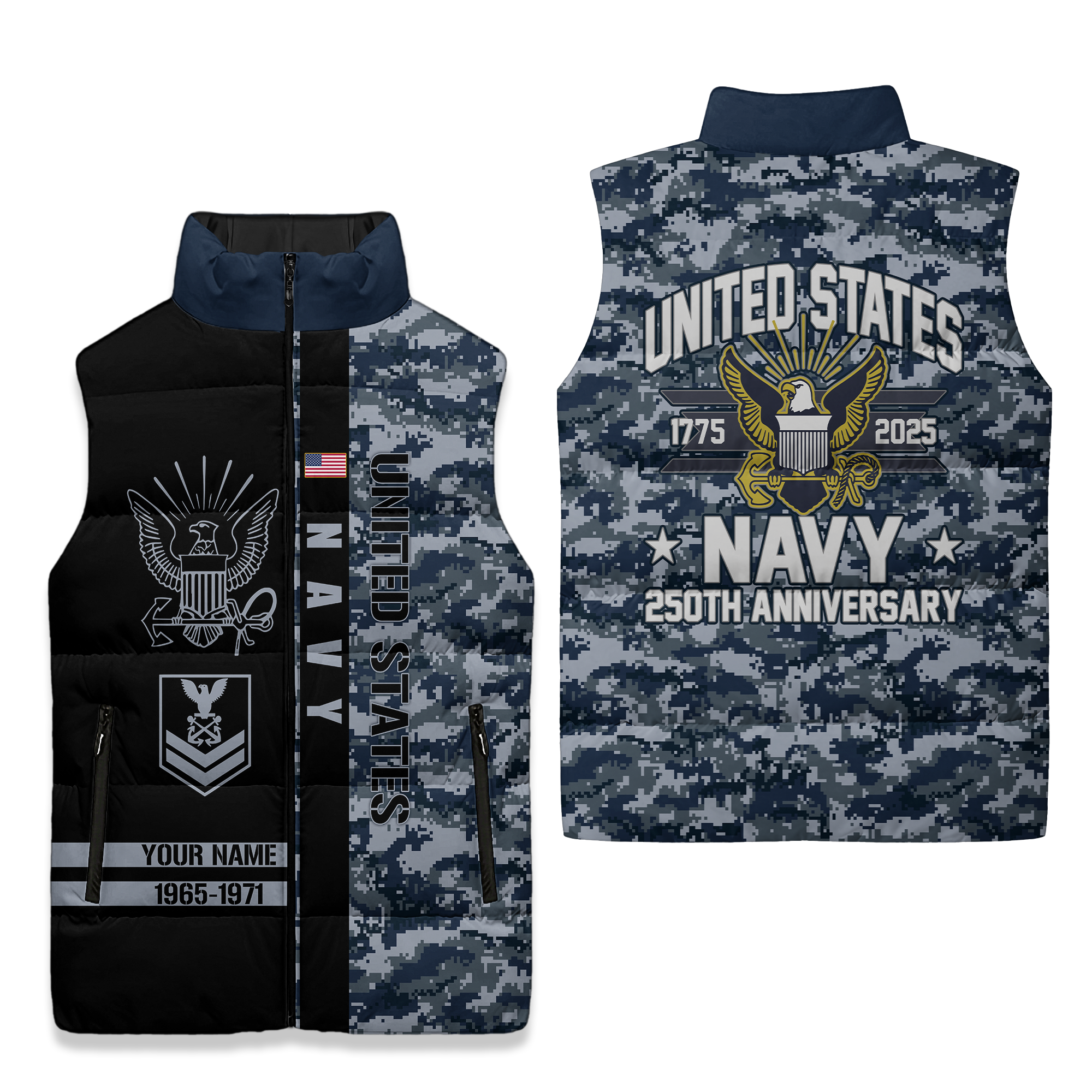 Personalizable Navy 250th Anniversary Puffer Vest