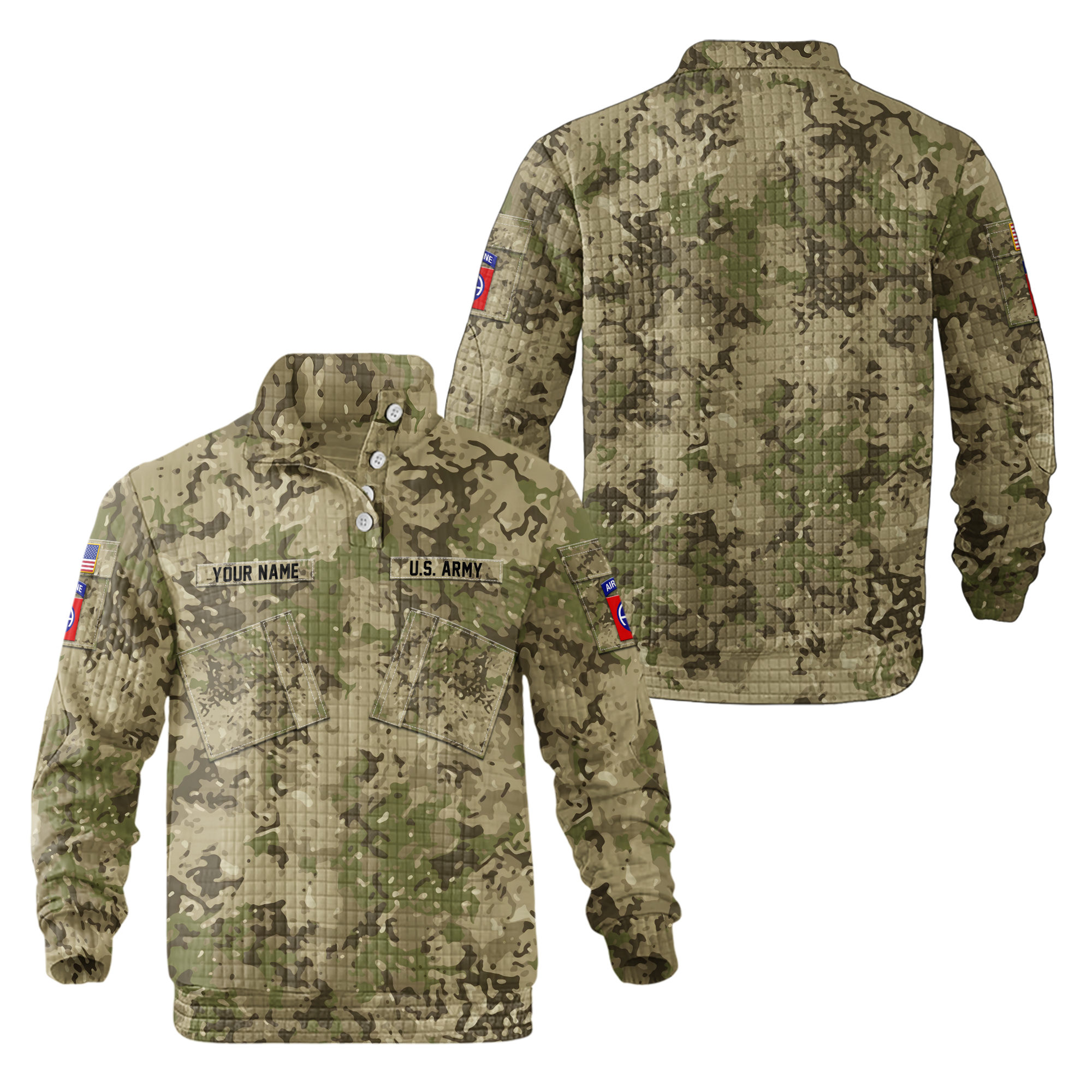 Personalizable 82nd Airborne Division Camouflage Uniform Waffle Stand Collar Sweatshirt