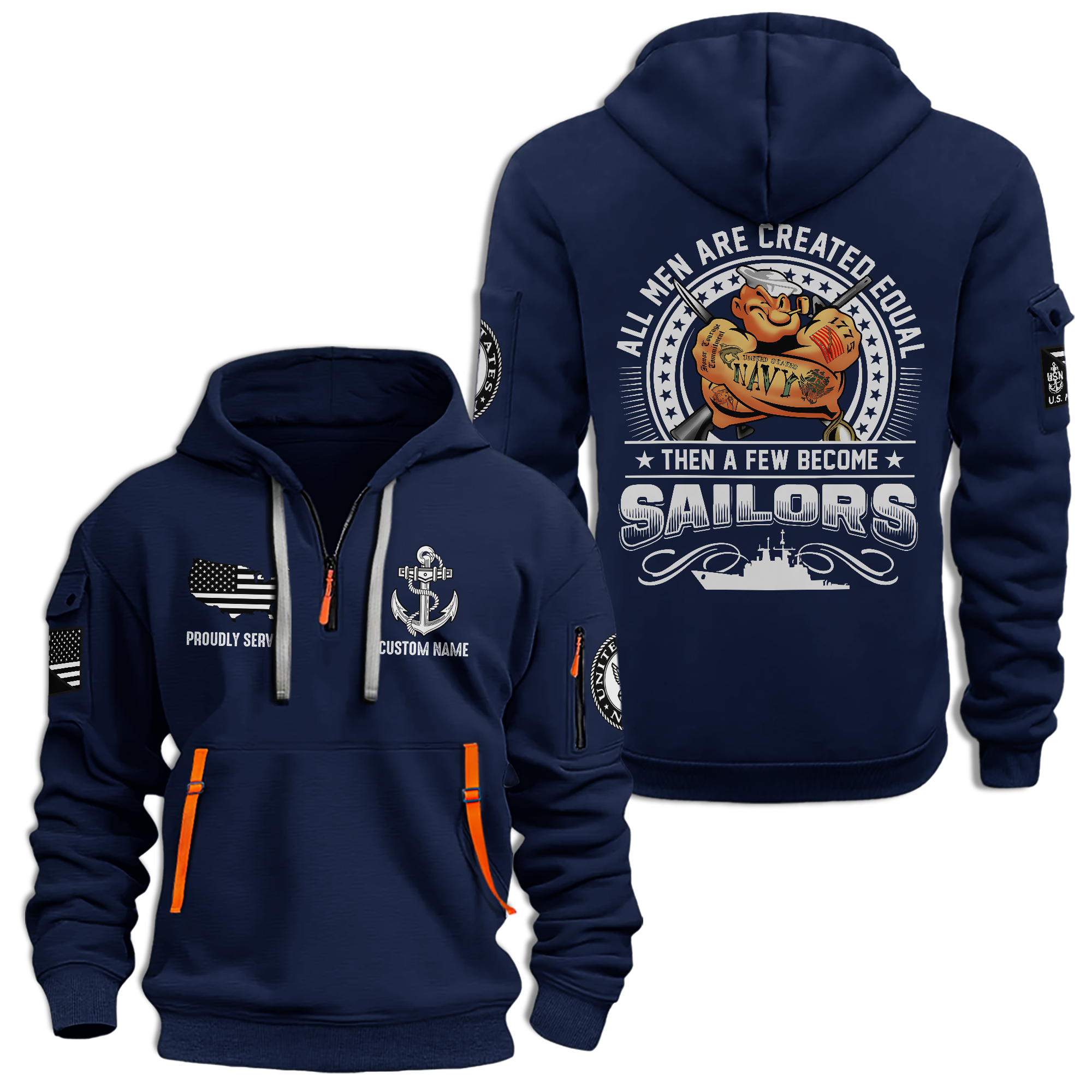 Personalizable Navy All Men Are Created Equal Quarter Zip Hoodie