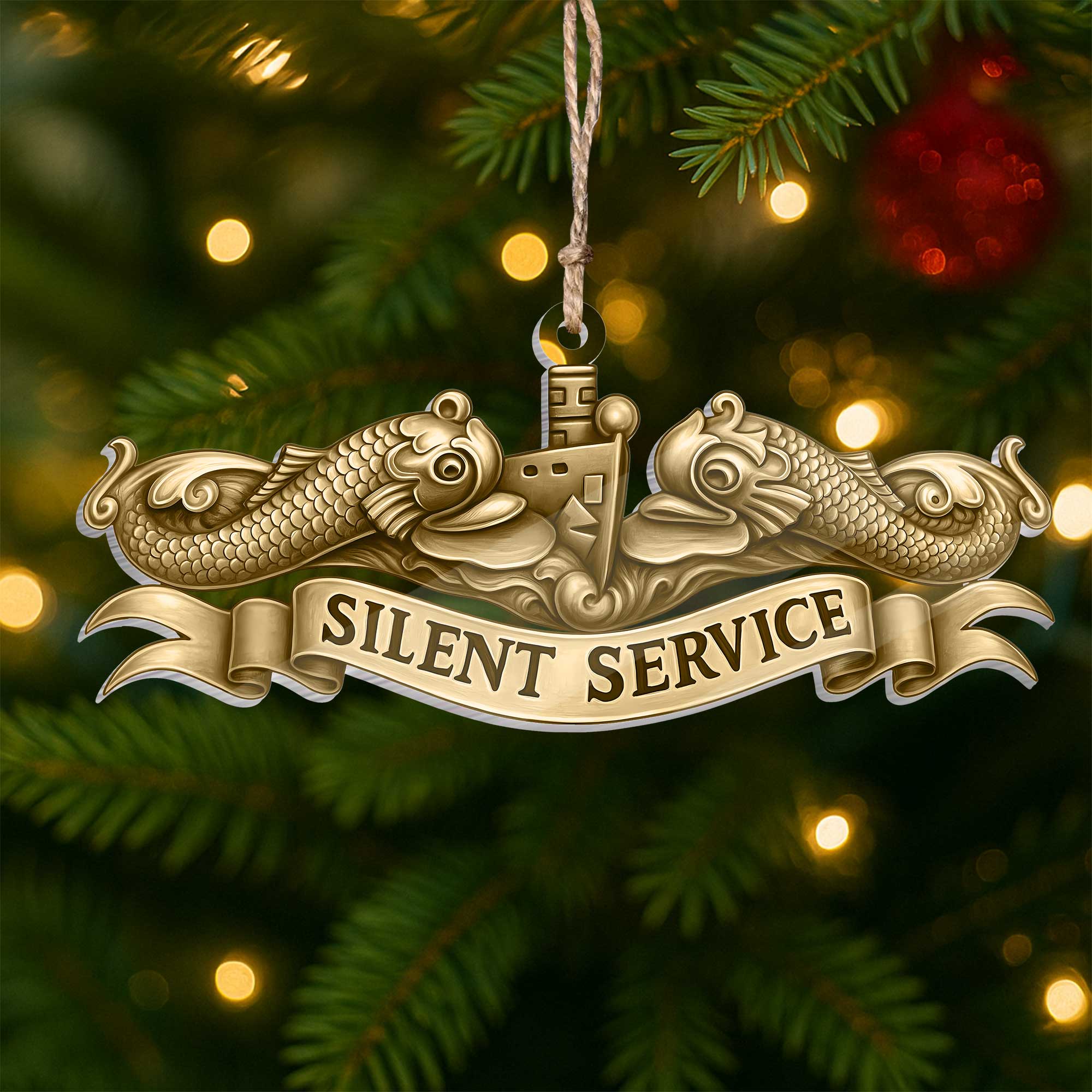 Navy Submarine Gold Dolphins Silent Service Acrylic Ornament
