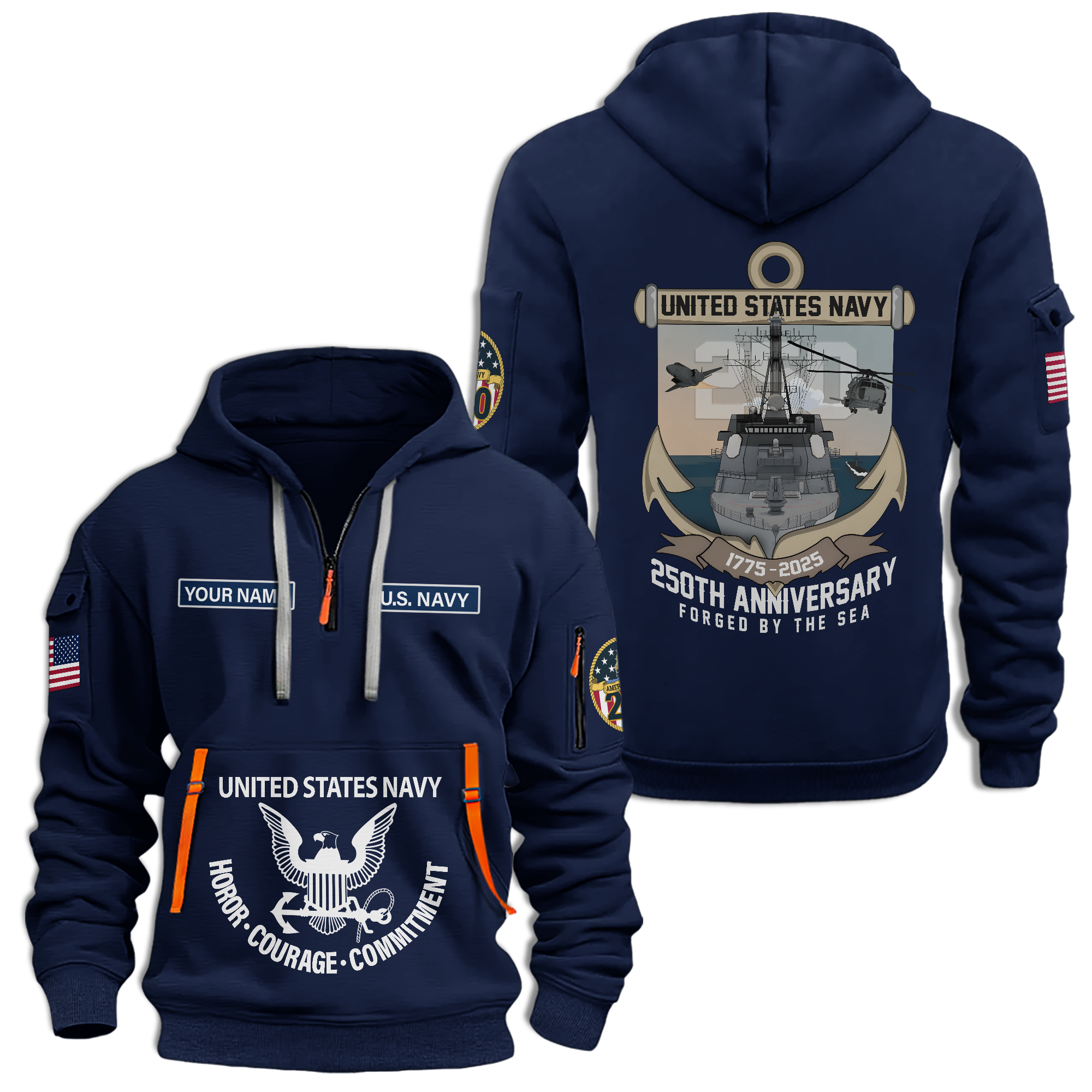 Personalizable Navy 250th Anniversary Quarter Zip Hoodie