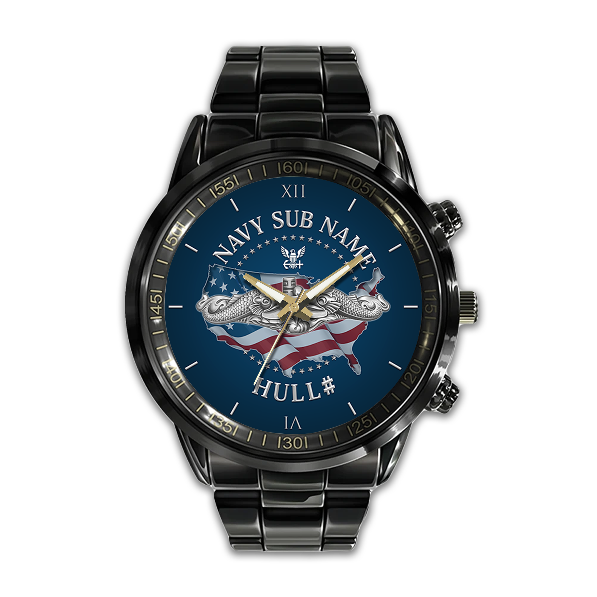 Personalizable Navy Submarine Stainless Steel Watch