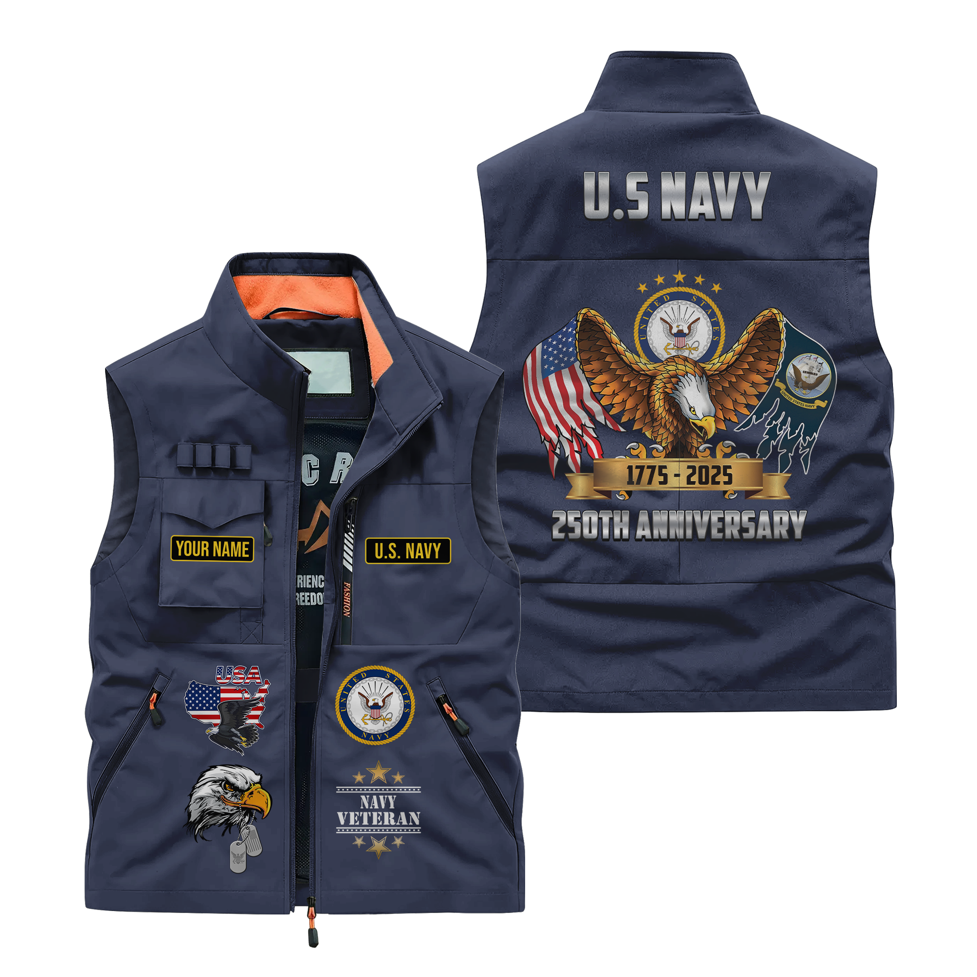 Personalizable Navy 250th Anniversary Pocket Vest