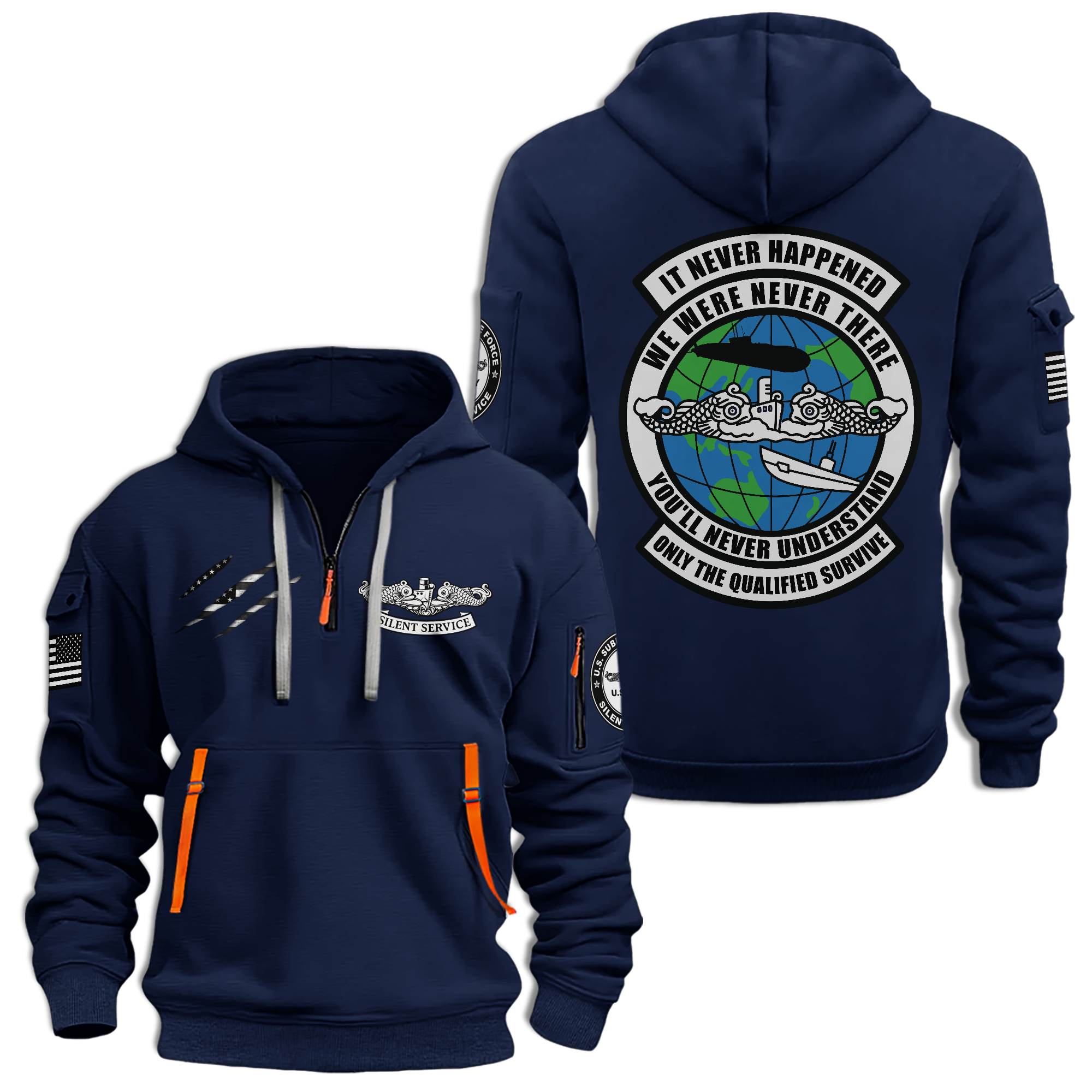Navy Submarine It Never Happened Quarter Zip Hoodie