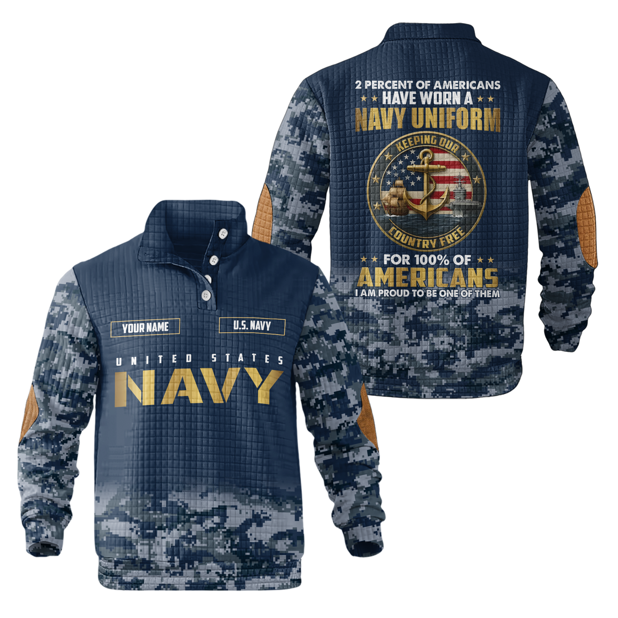 Personalizable 2% of Americans Have Worn A Navy Uniform Waffle Stand Collar Sweatshirt