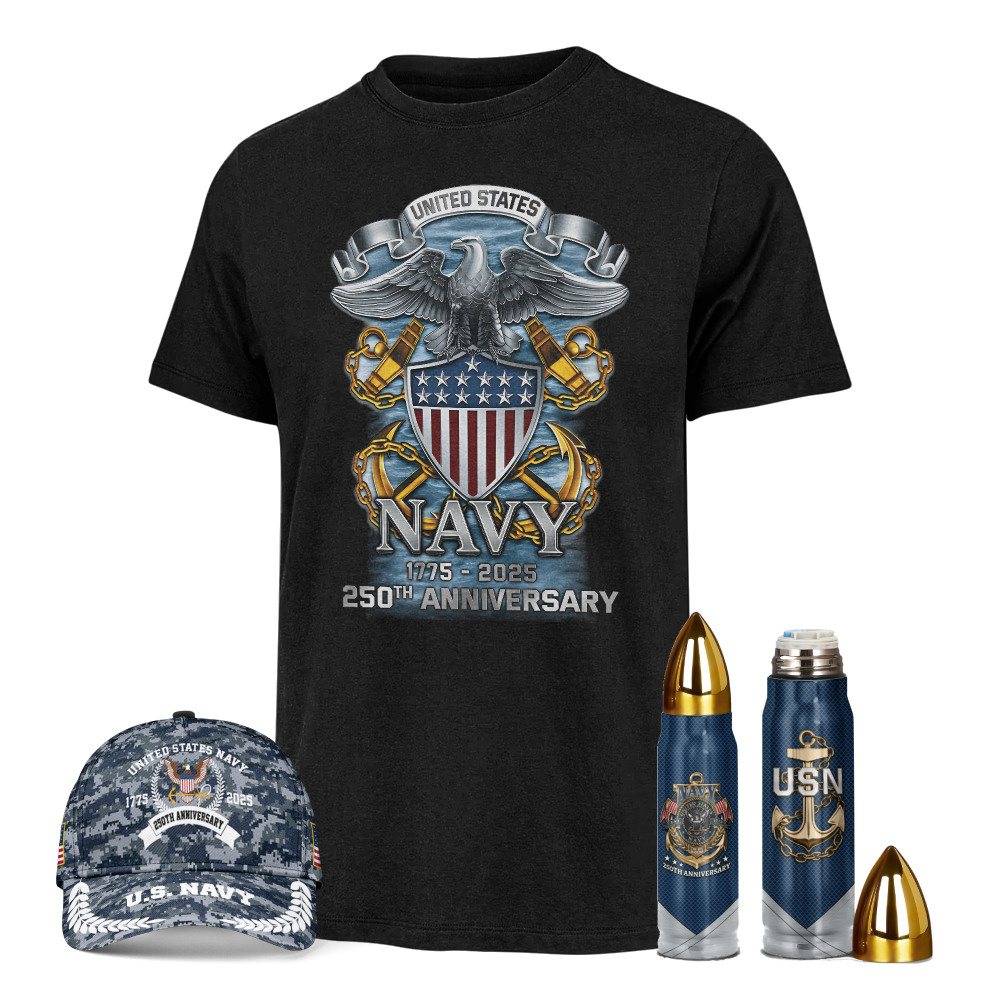 Navy 250th Anniversary Bullet Tumbler & Classic Cap & Classic Tee Combo