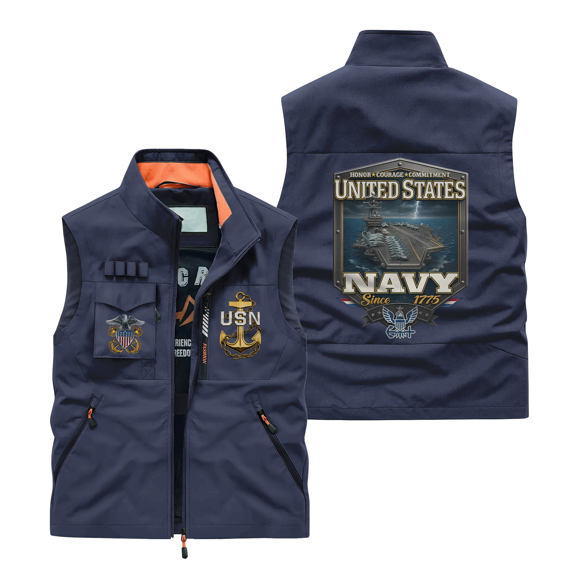 Navy Honor Courage Commitment Pocket Vest