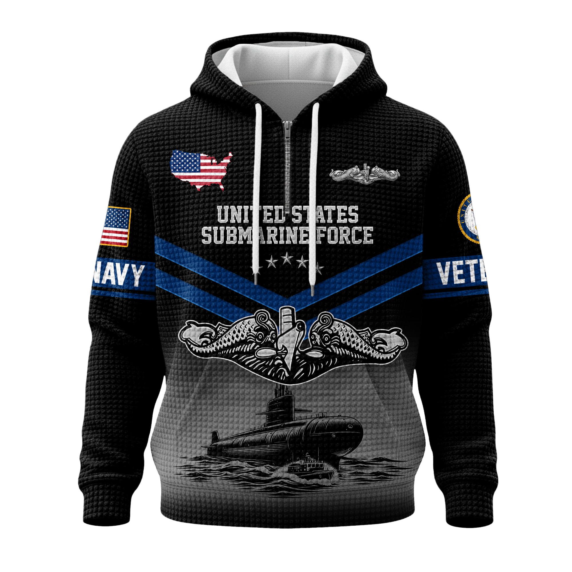 Navy Submarine Quarter Zip Waffle Hoodie