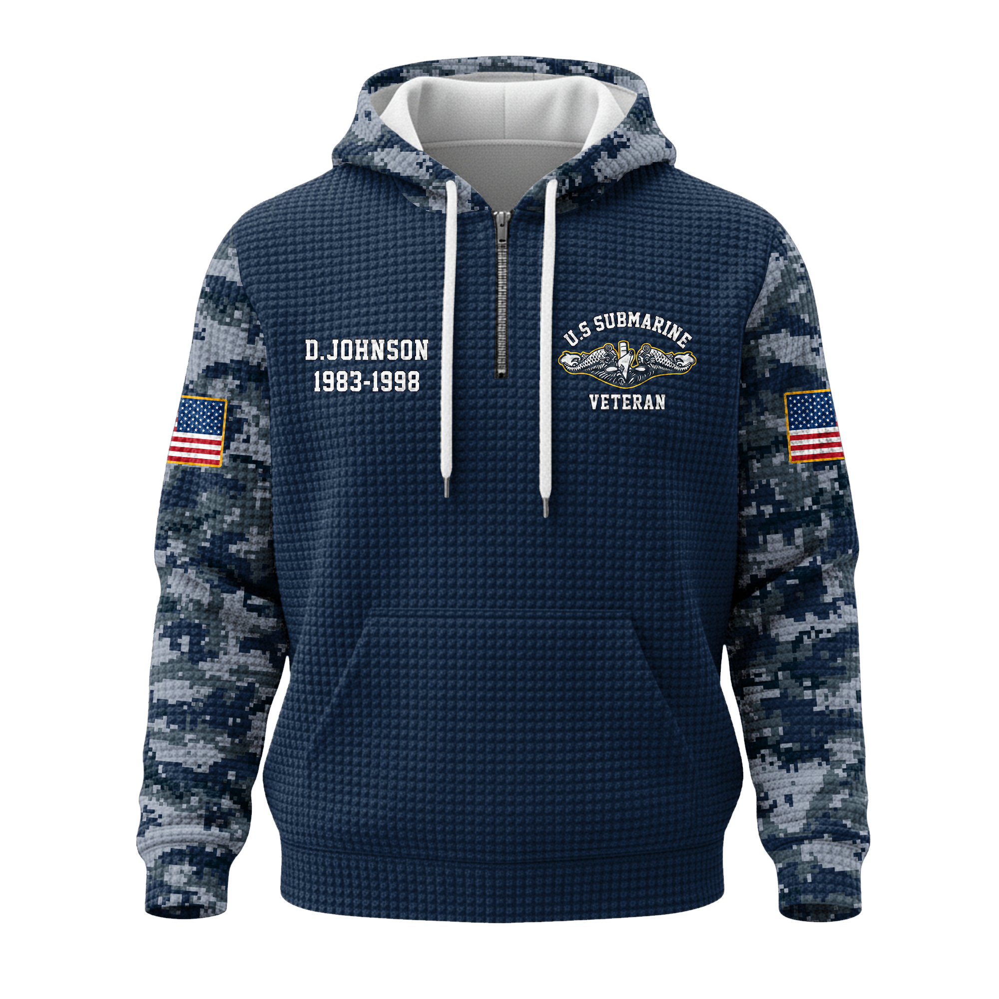 Personalizable Navy Submarine Quarter Zip Waffle Hoodie