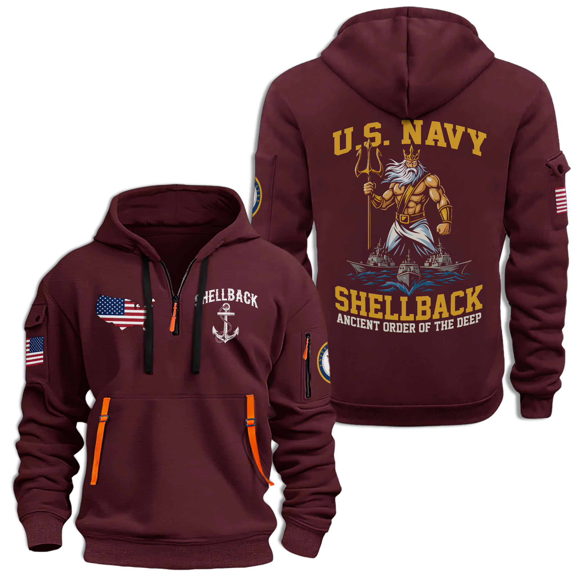 Navy Shellback Ancient Order Of The Deep Quarter Zip Hoodie