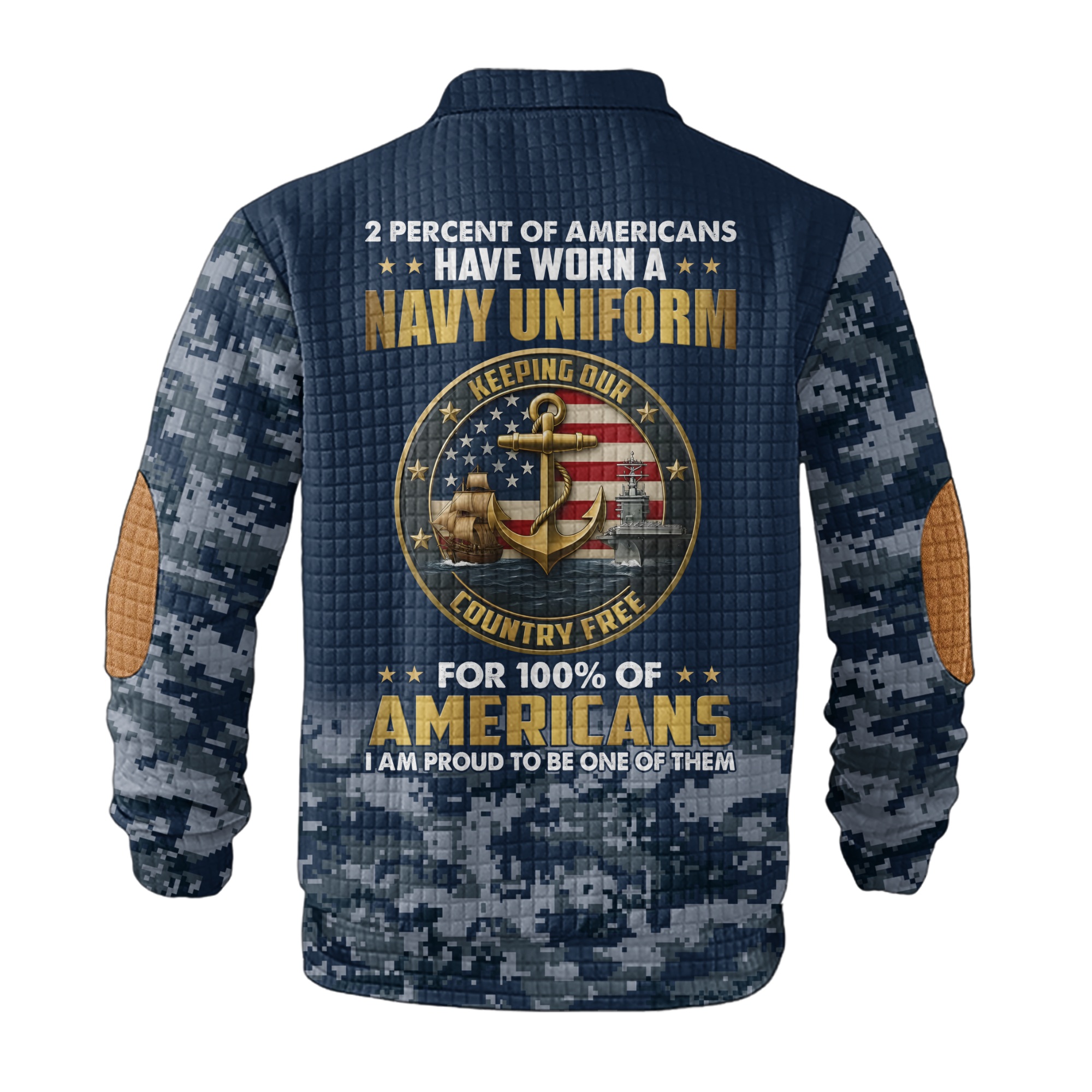 Personalizable 2% of Americans Have Worn A Navy Uniform Waffle Stand Collar Sweatshirt