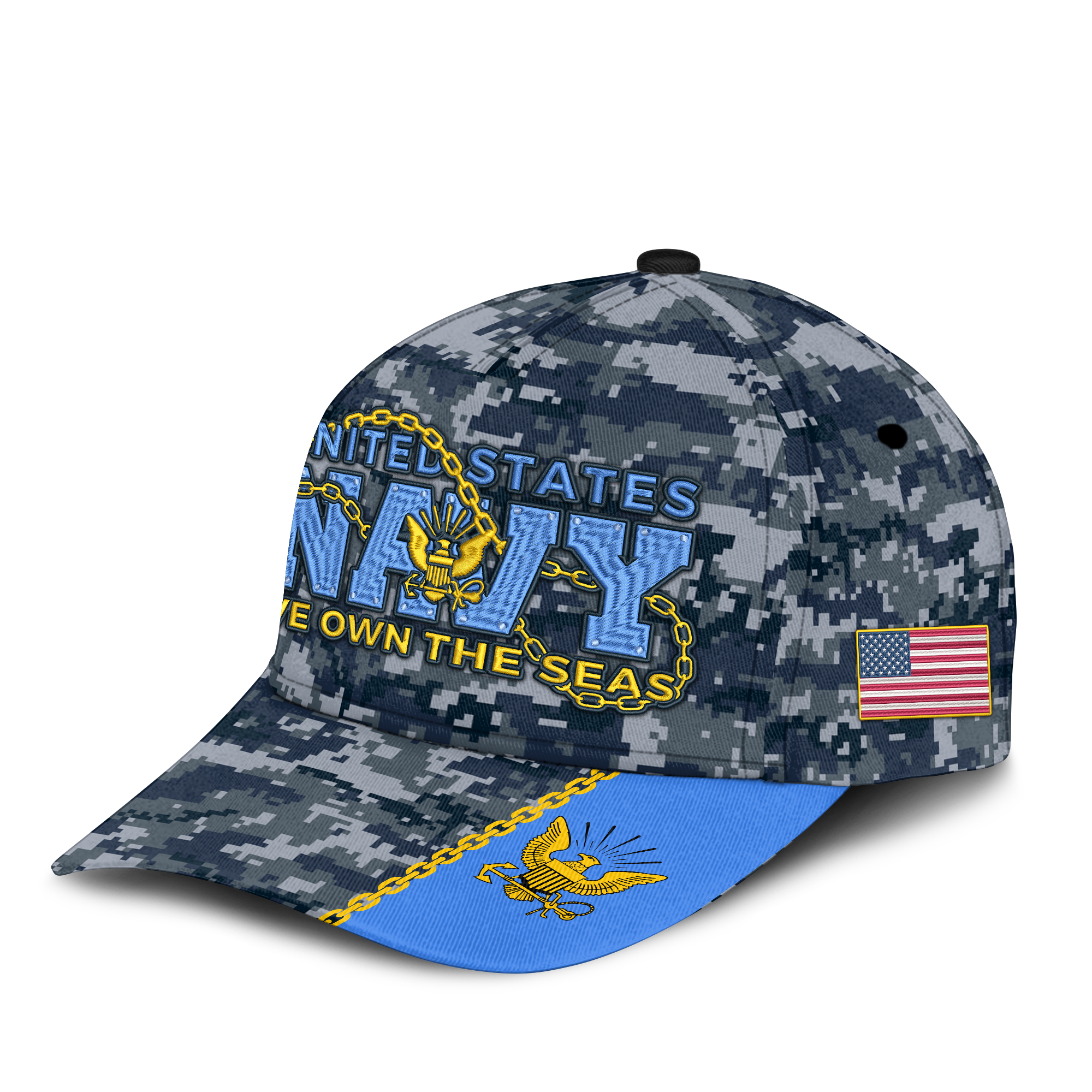 Navy We Own The Seas Embroidered & Printed Cap