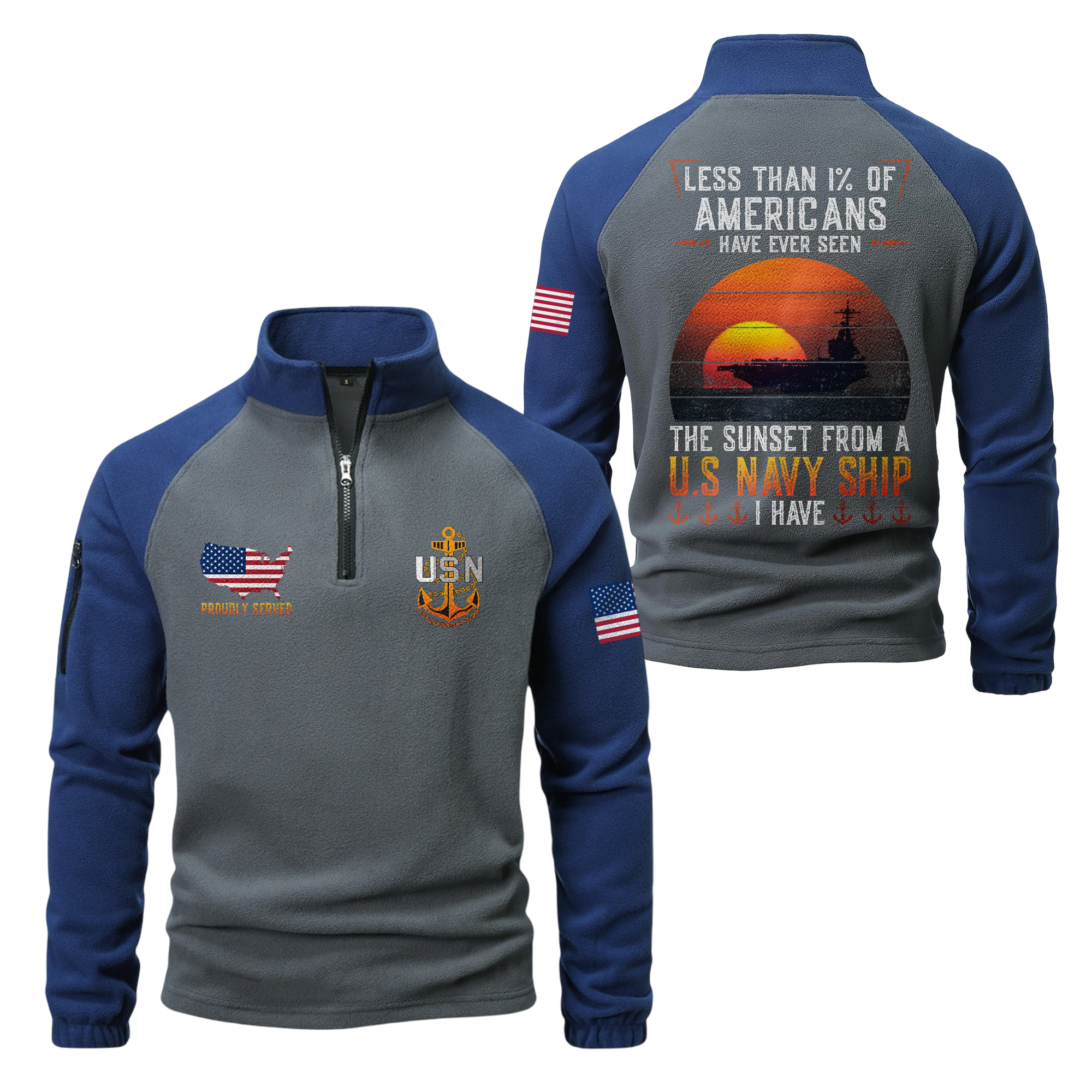 Less Than 1% Navy Ship Half-Zip Raglan Sweatshirt