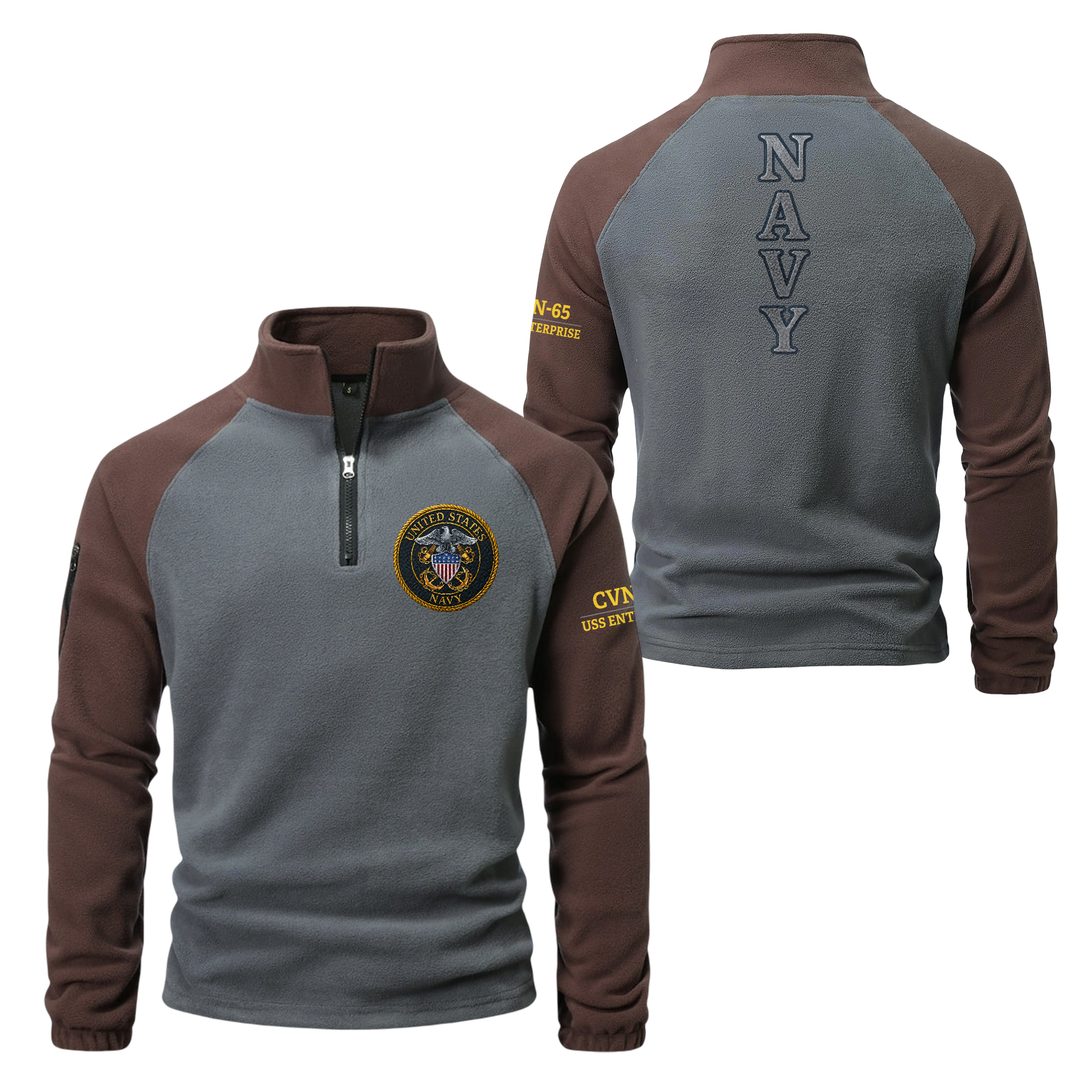 Personalizable Navy Ship Half-Zip Raglan Sweatshirt