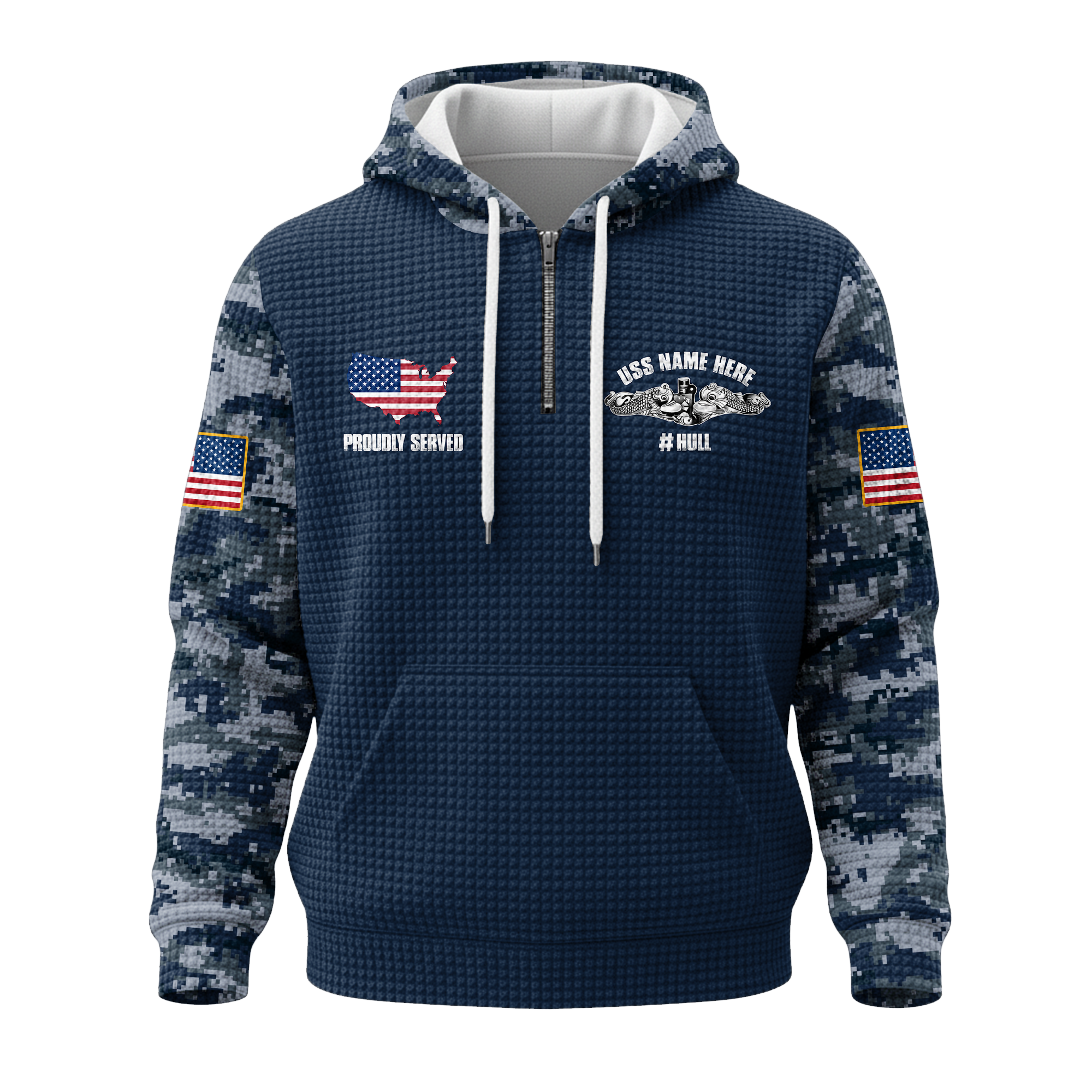Personalizable Navy Submarine Quarter Zip Waffle Hoodie