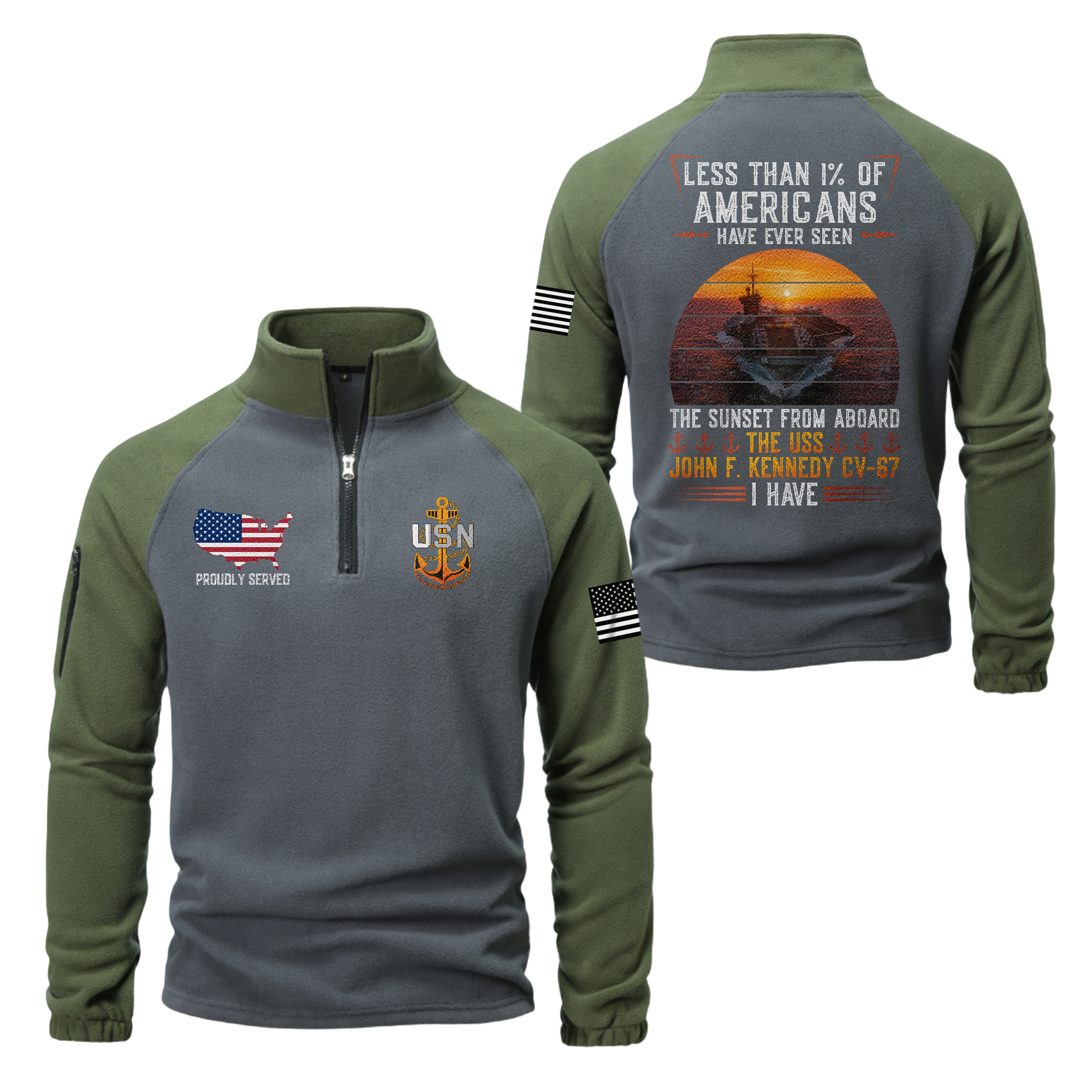 Personalizable Less Than 1% Navy Ship Half-Zip Raglan Sweatshirt