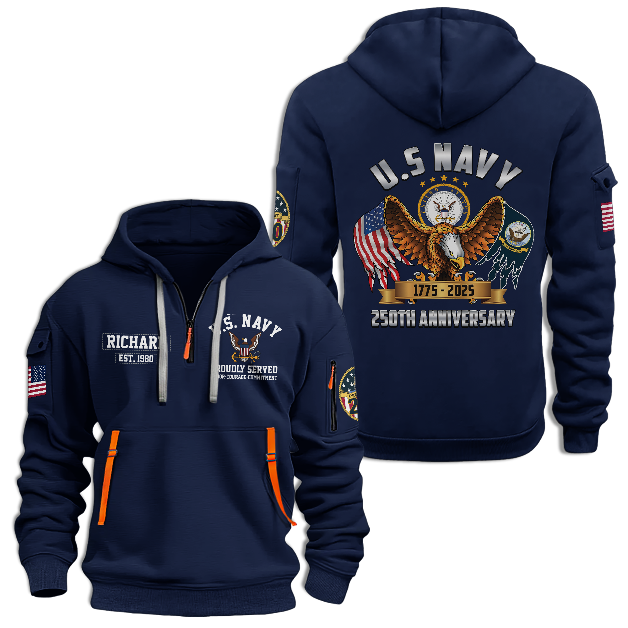 Navy 250th Anniversary Quarter Zip Hoodie