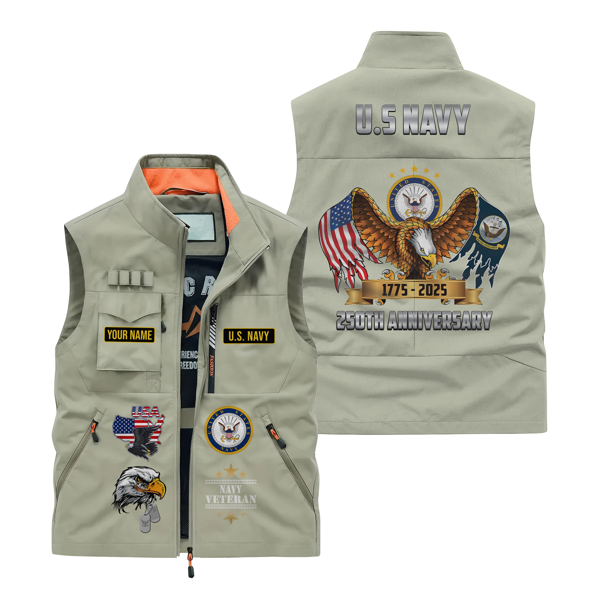 Personalizable Navy 250th Anniversary Pocket Vest