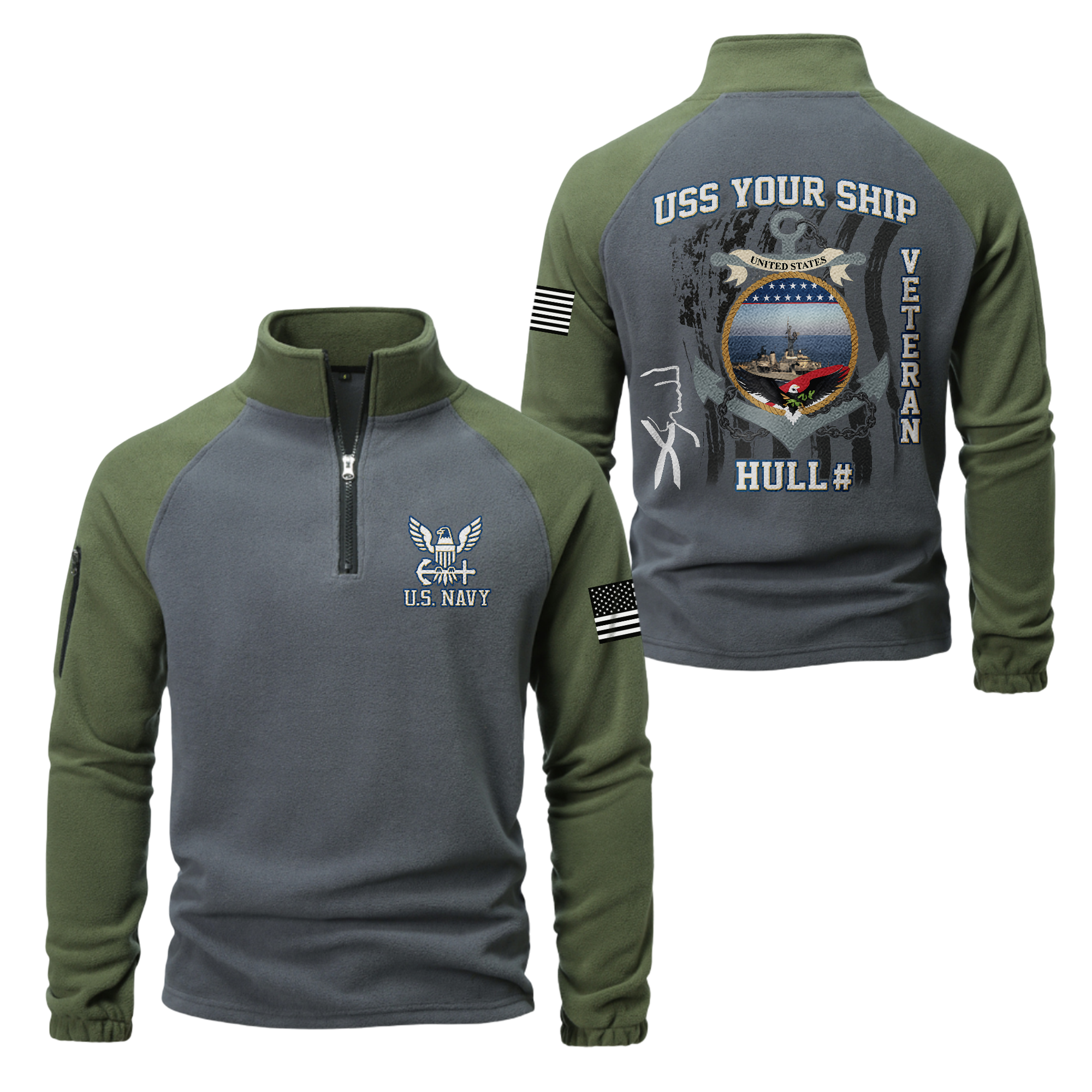 Personalizable Navy Ship Half-Zip Raglan Sweatshirt