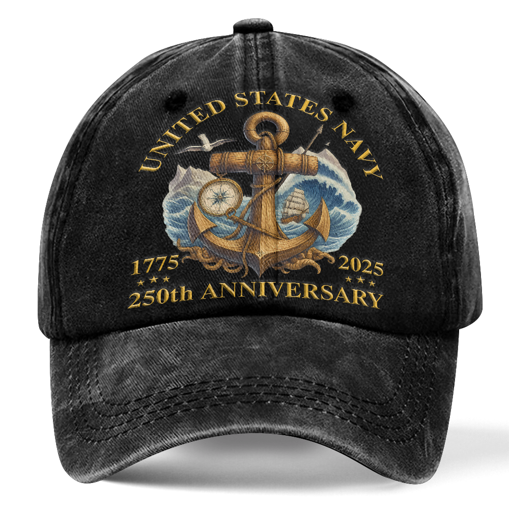Personalizable Navy 250th Anniversary Washed Cap