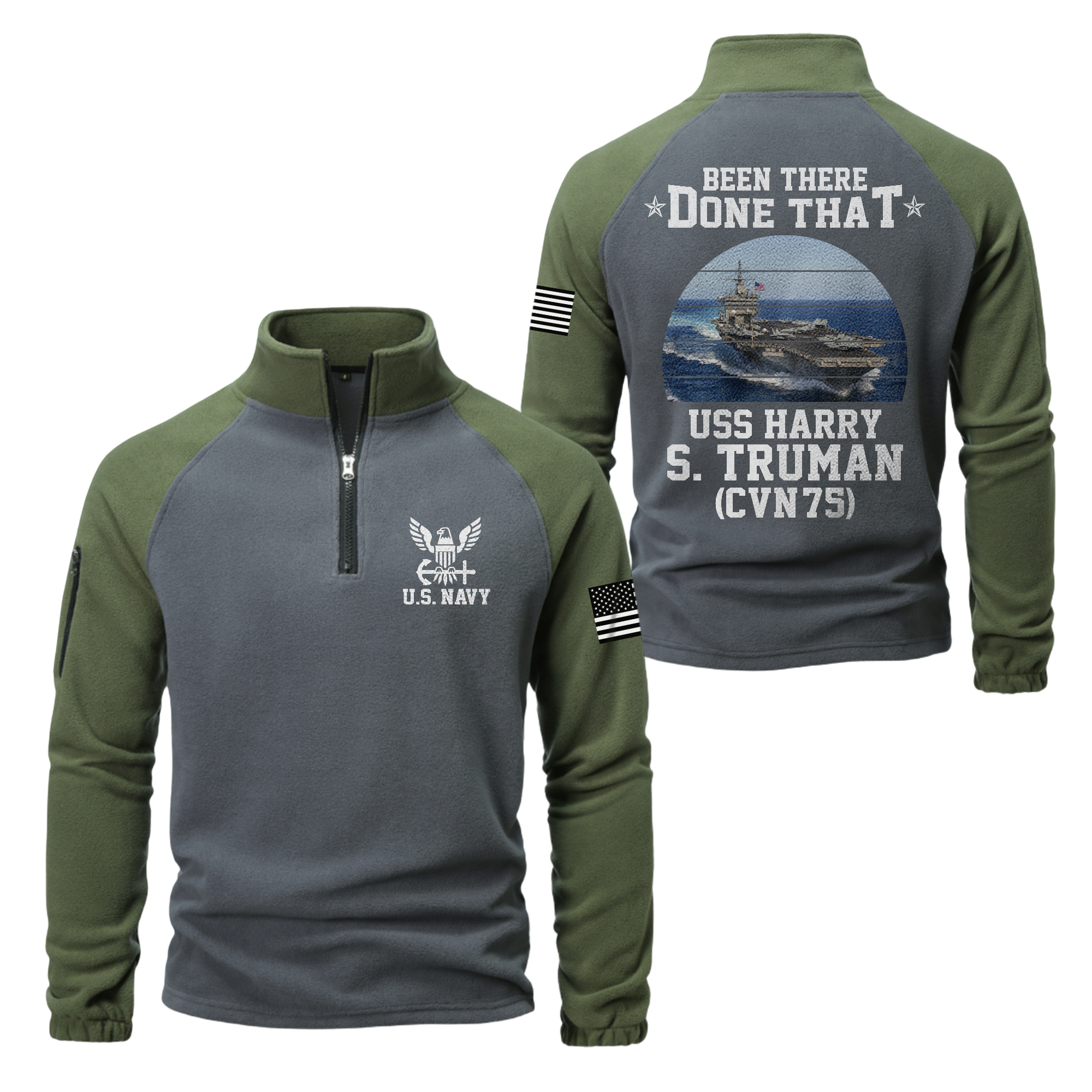 Personalizable Navy Ship Been There Done That Half-Zip Raglan Sweatshirt