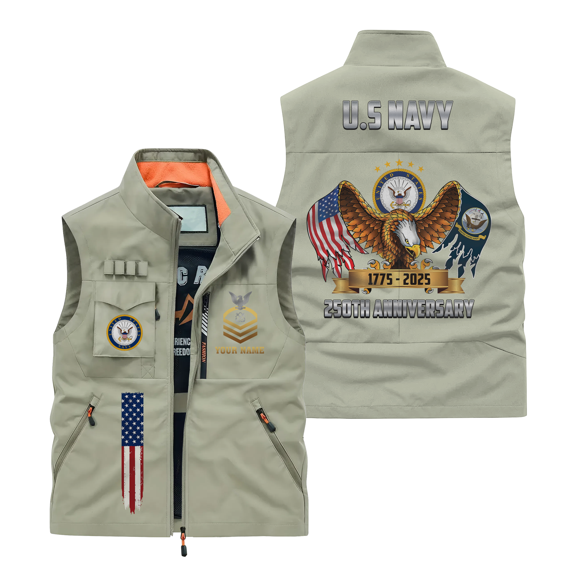 Personalizable Navy 250th Anniversary Pocket Vest