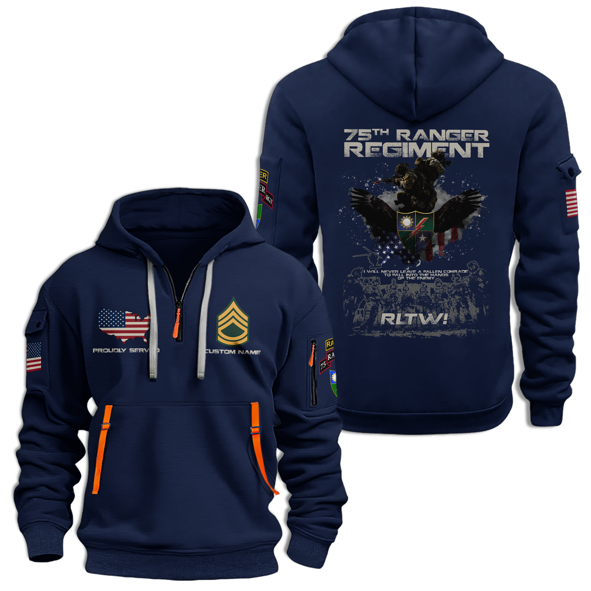 Personalizable 75th Ranger Regiment Quarter Zip Hoodie