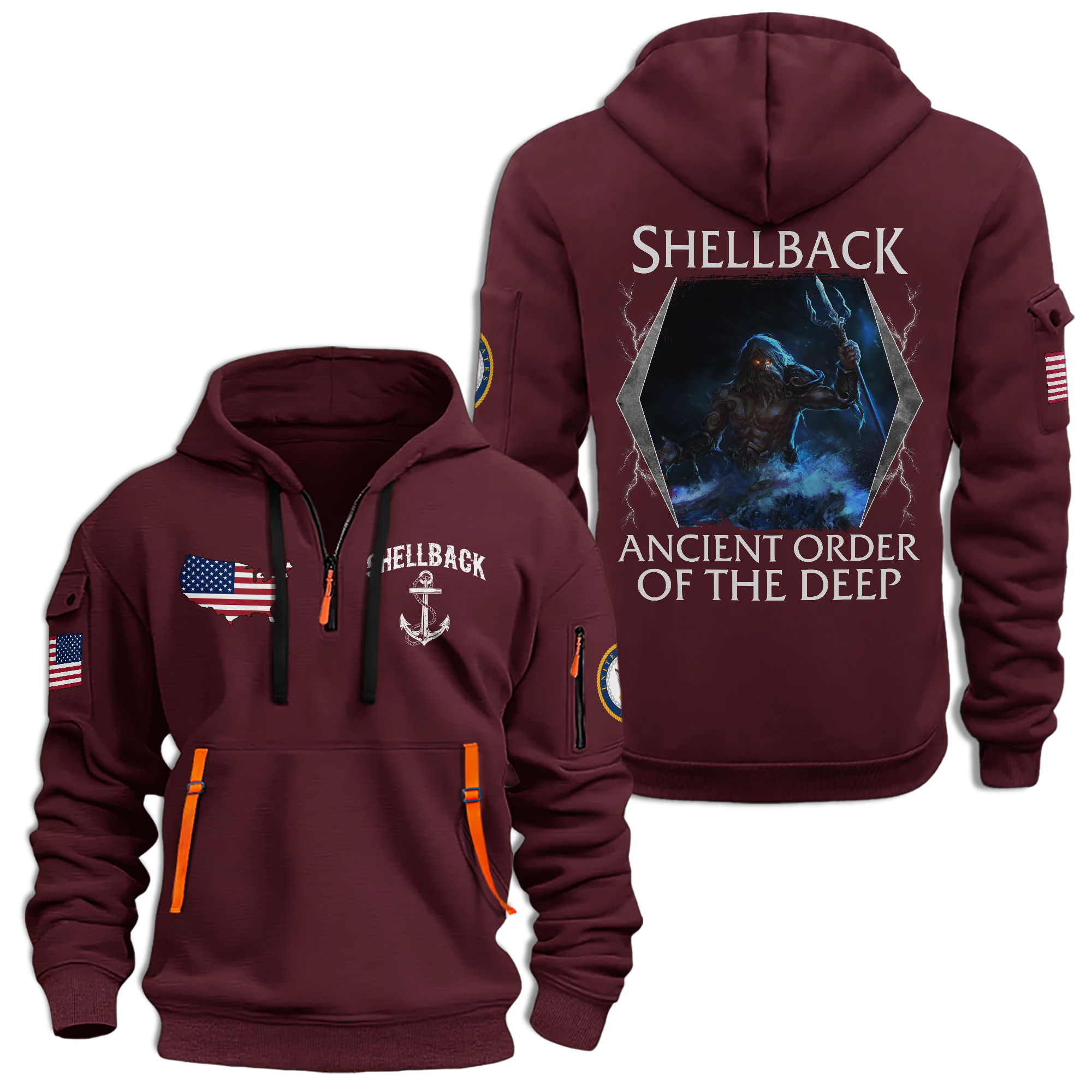 Navy Shellback Ancient Order Of The Deep Quarter Zip Hoodie