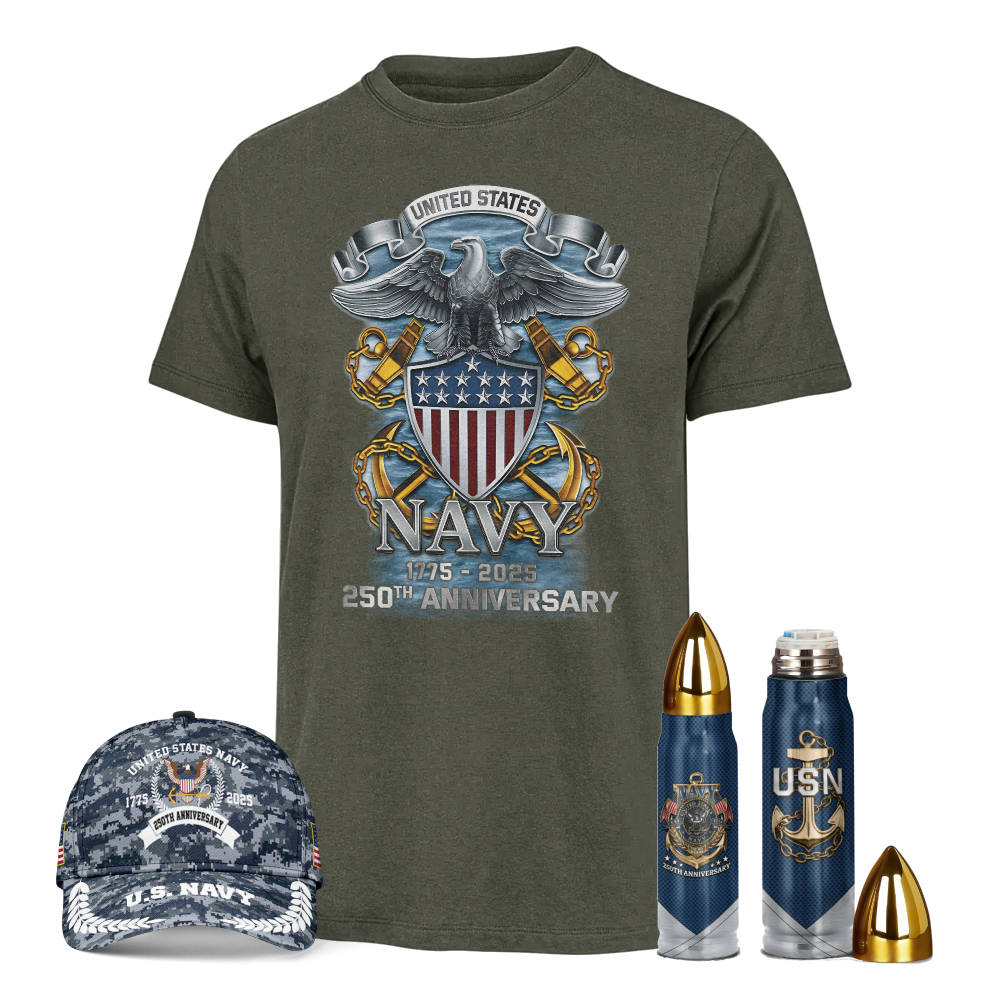 Navy 250th Anniversary Bullet Tumbler & Classic Cap & Classic Tee Combo