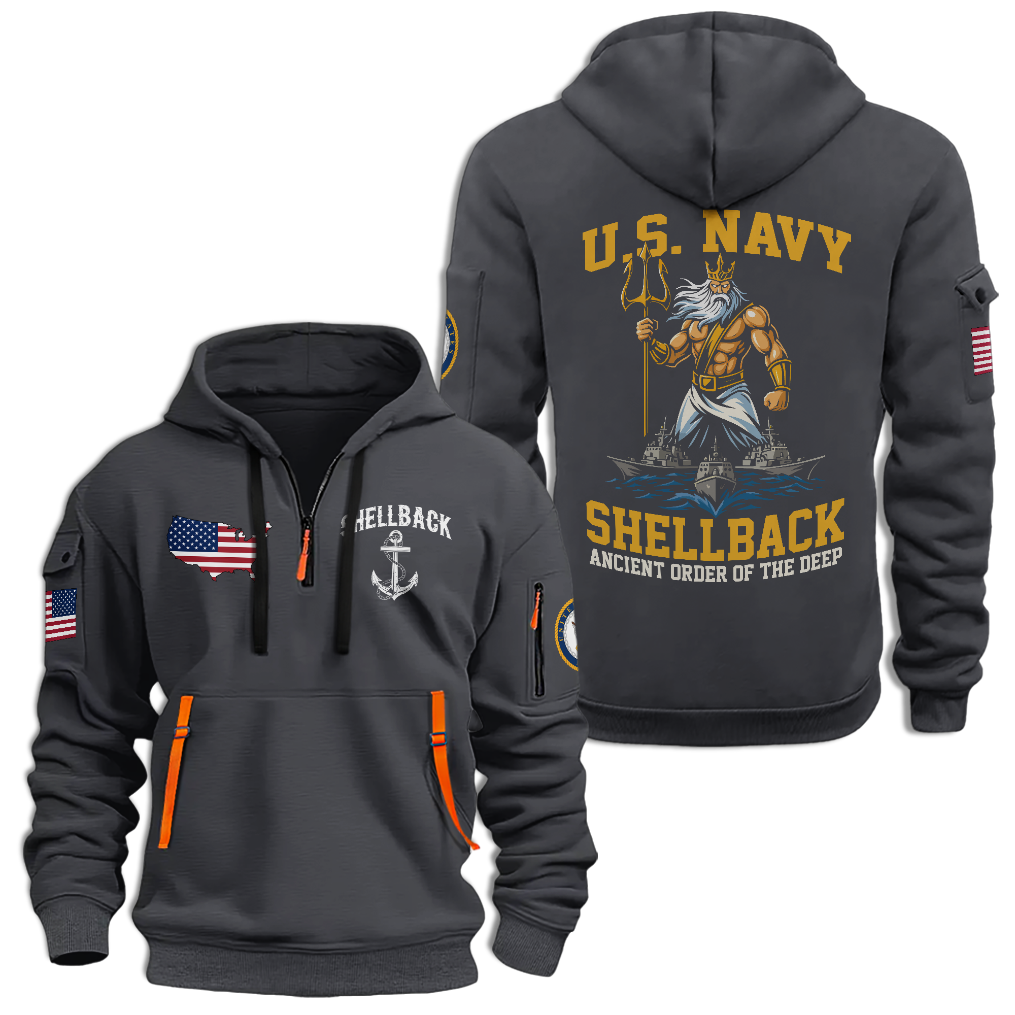 Navy Shellback Ancient Order Of The Deep Quarter Zip Hoodie