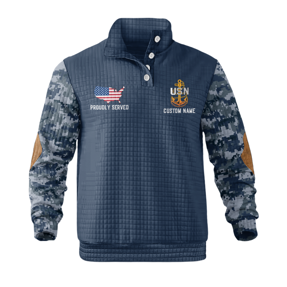 Personalizable Less Than 1% Navy Ship Waffle Stand Collar Sweatshirt