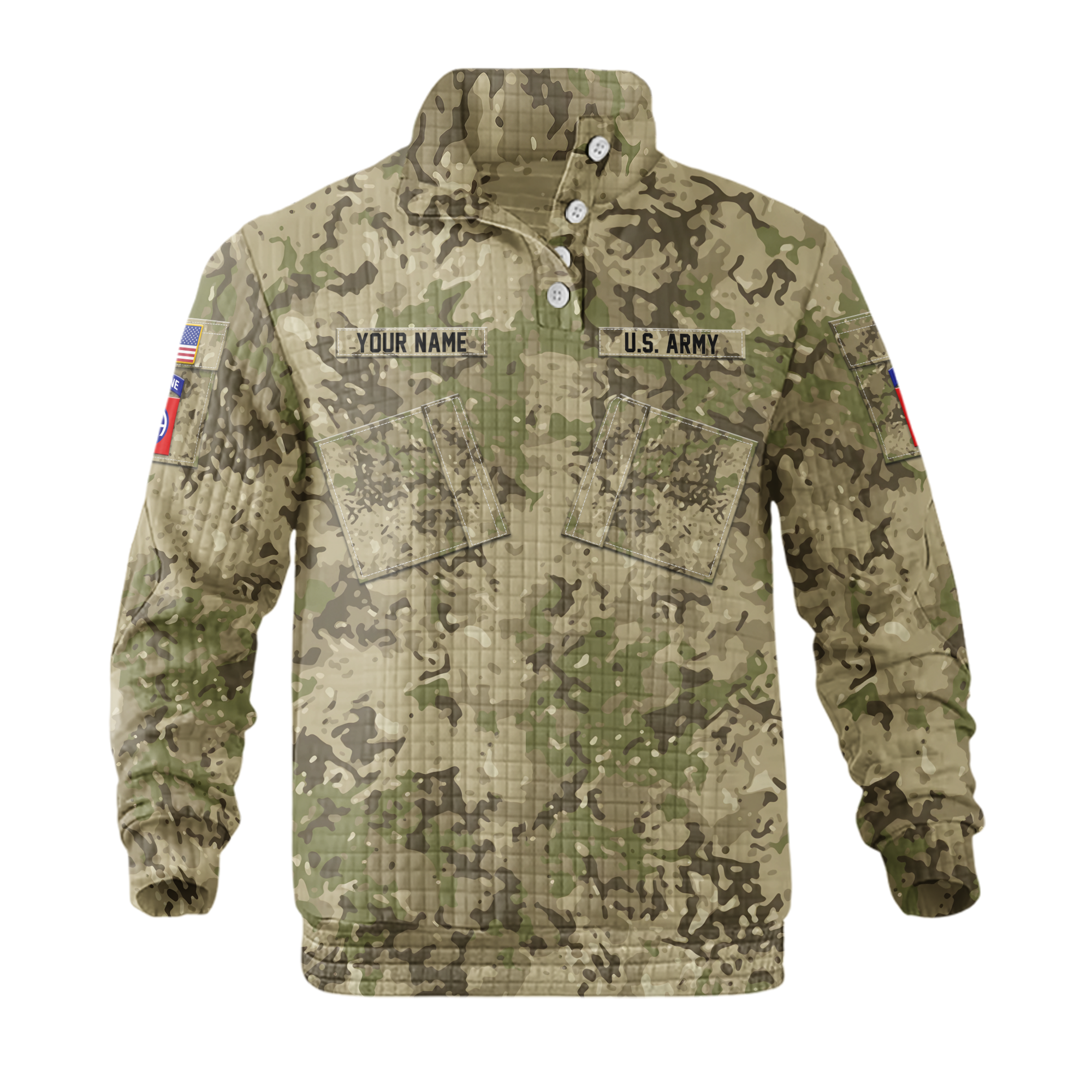 Personalizable 82nd Airborne Division Camouflage Uniform Waffle Stand Collar Sweatshirt