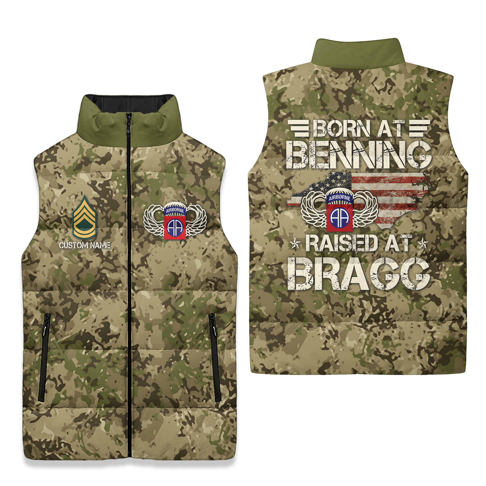 Personalizable 82nd Airborne Born At Benning Puffer Vest